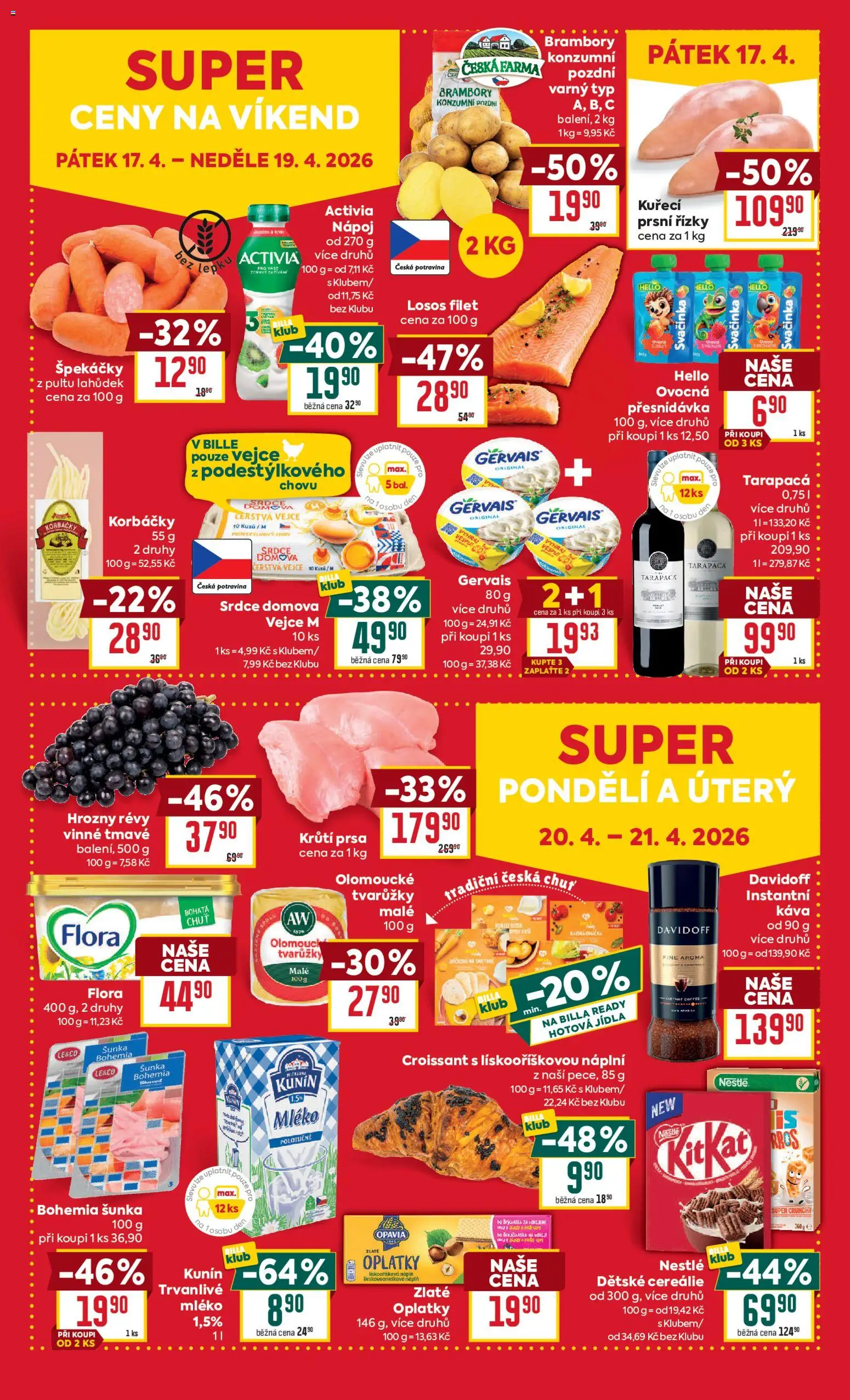 Billa Malý leták od 15.04.2026 | Strana: 4 | Produkty: Losos, Hrozny, Flora, Oplatky