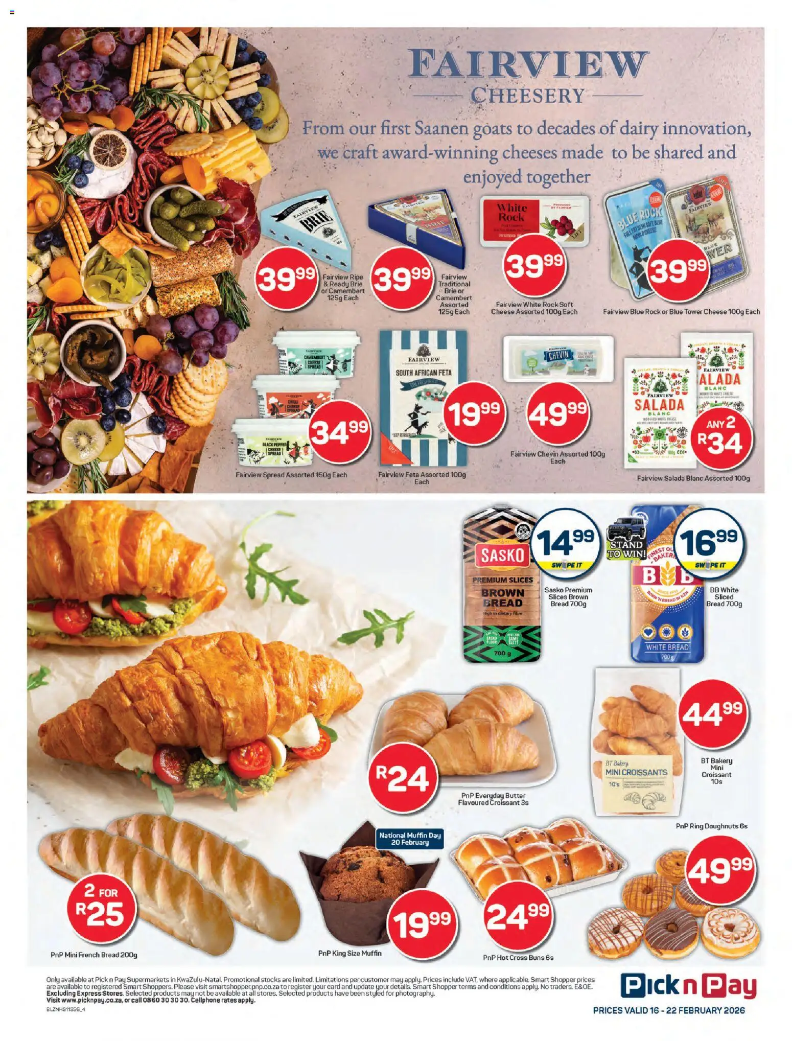 New Pick n Pay catalogue – valid from 16.02.2026 | Page: 4 | Products: Bakery, Buns, Butter, Cheese