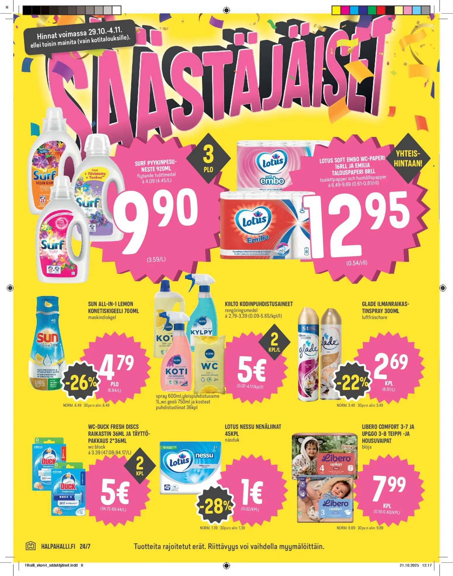 Halpa Halli tarjoukset – voimassa 29.10.2025 alkaen | Sivu: 6 | Tuotteet: Puhdistusliinat, WC, Kylpy, Teippi