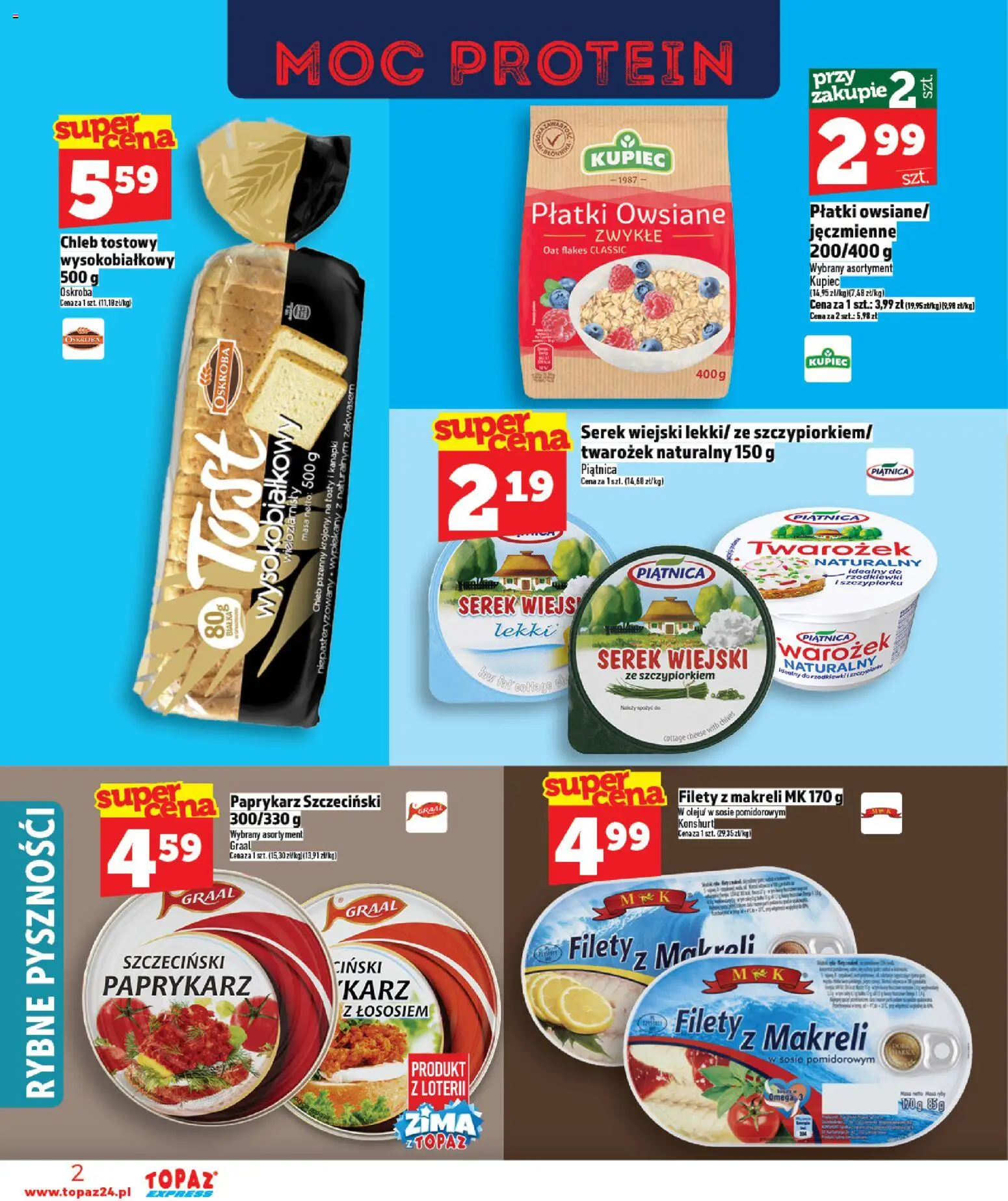 Topaz Gazetka - Express od 15.01.2026 | Strona: 2 | Produkty: Płatki owsiane, Serek, Chleb, Płatki