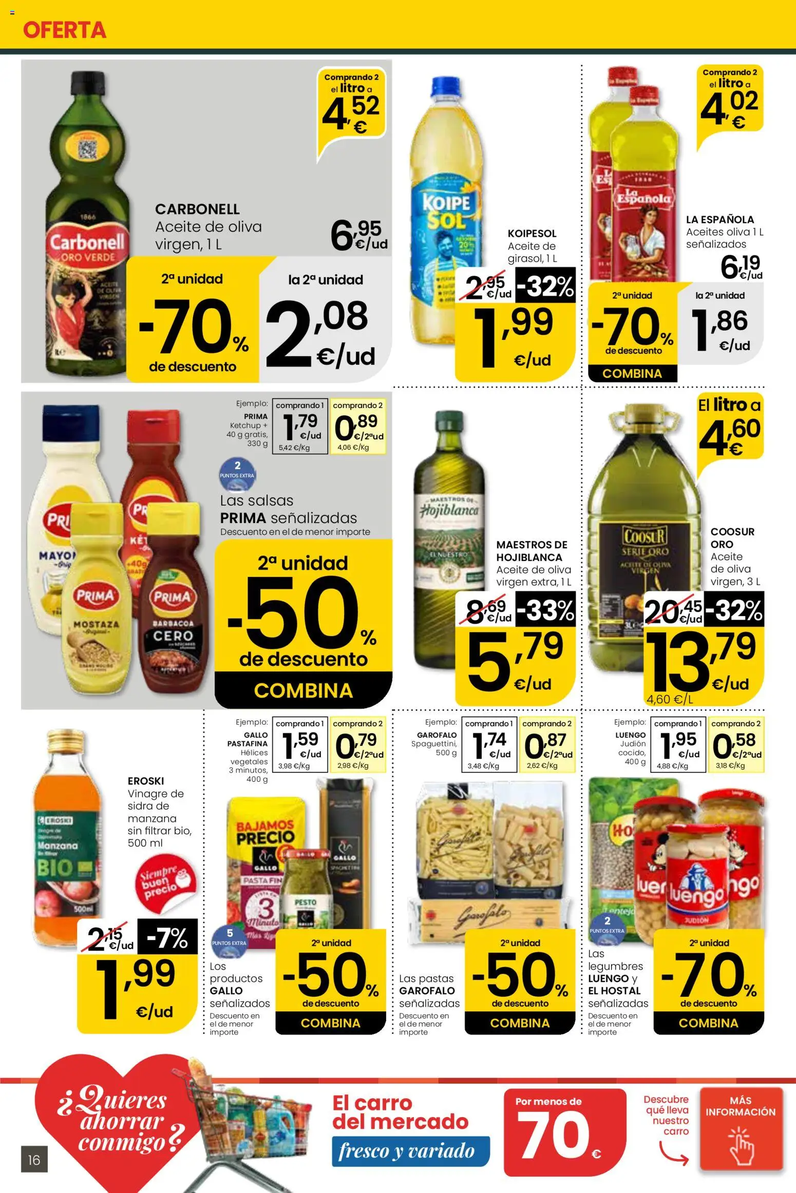 Eroski Quieres ahorrar conmigo │ válido desde el 16.04.2026 | Página: 16 | Productos: Aceite, Pasta, Aceite de oliva, Δεξαμενή