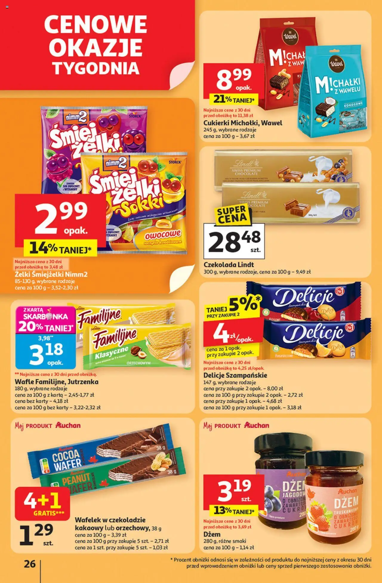 Auchan Gazetka - Pewność niskich cen Hipermarket od 11.09.2025 | Strona: 26 | Produkty: Karta, Dżem, Czekolada, Sok