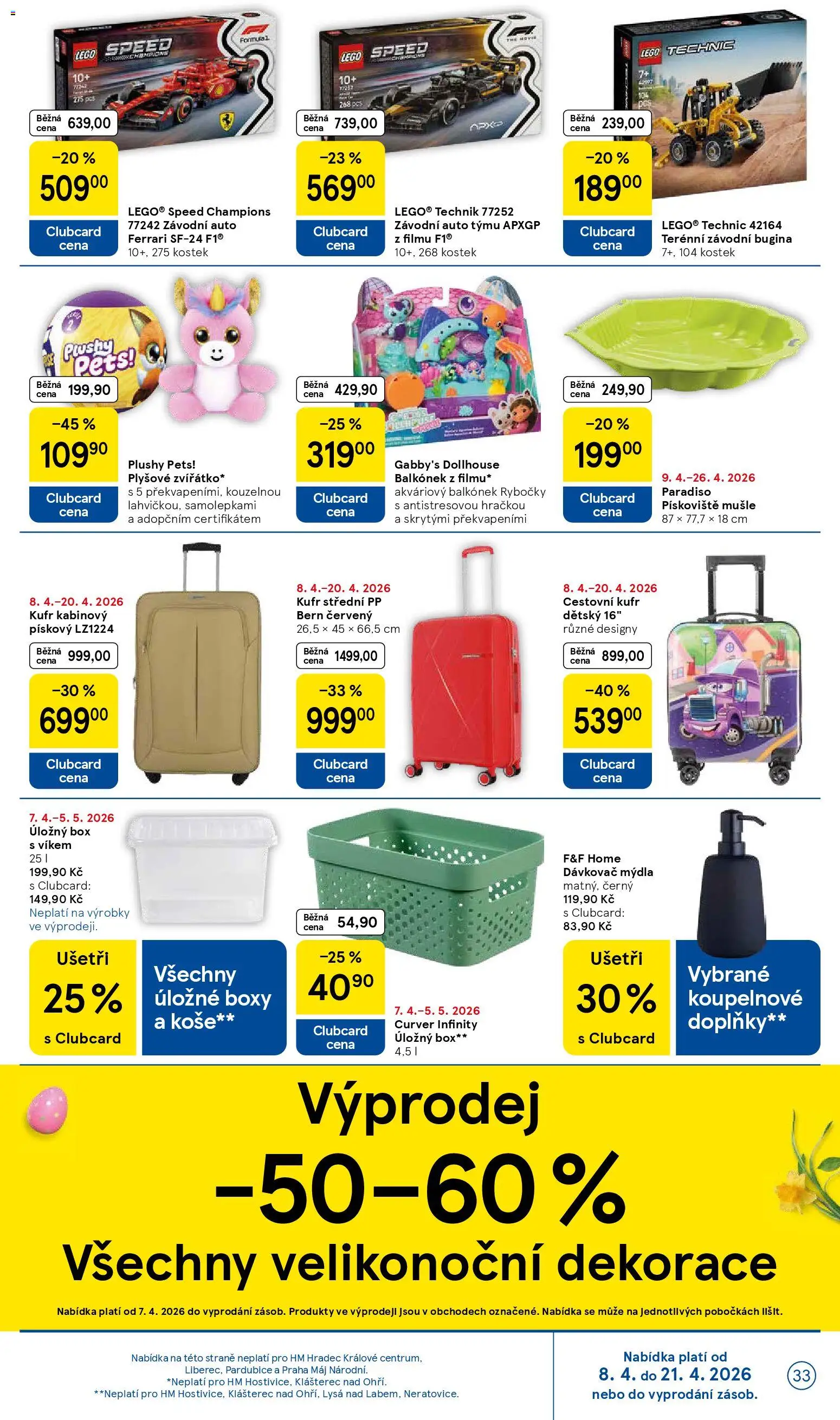 Tesco leták - Hypermarket od 07.04.2026 | Strana: 33 | Produkty: Cestovní kufr, LEGO, Pískoviště, Úložné boxy