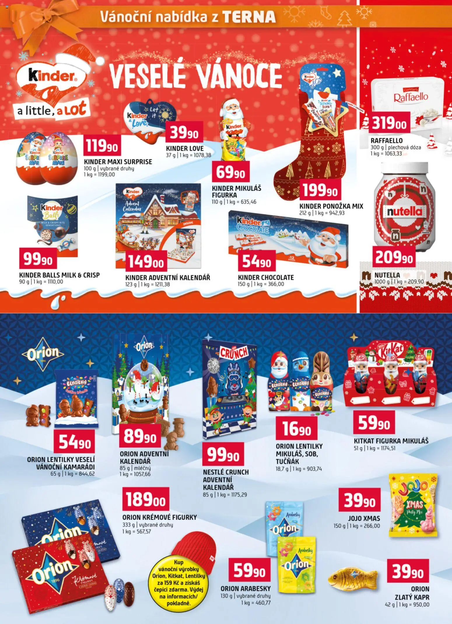 Terno leták od 19.11.2025 | Strana: 22 | Produkty: Jojo, Schoko Bons, Lentilky Orion, Kinder adventní kalendář