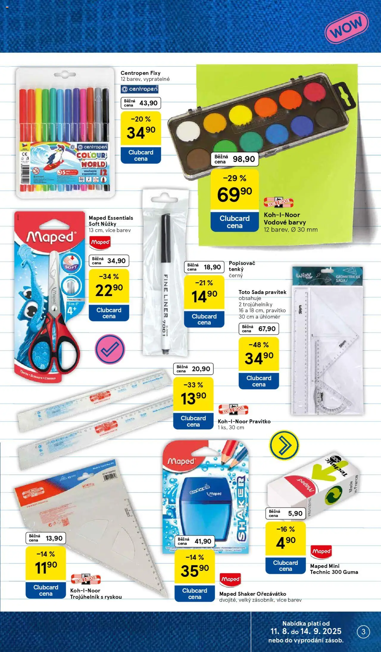 Tesco katalog od 11.08.2025 | Strana: 3 | Produkty: Nůžky, Fixy, Popisovač, Shaker
