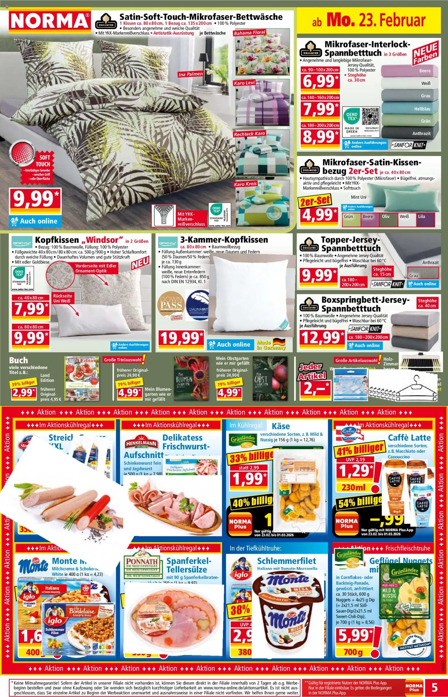Norma Prospekt 	 – gültig ab 23.02.2026 | Seite: 5 | Produkte: Kissen, Käse, Bettwäsche, Blumen