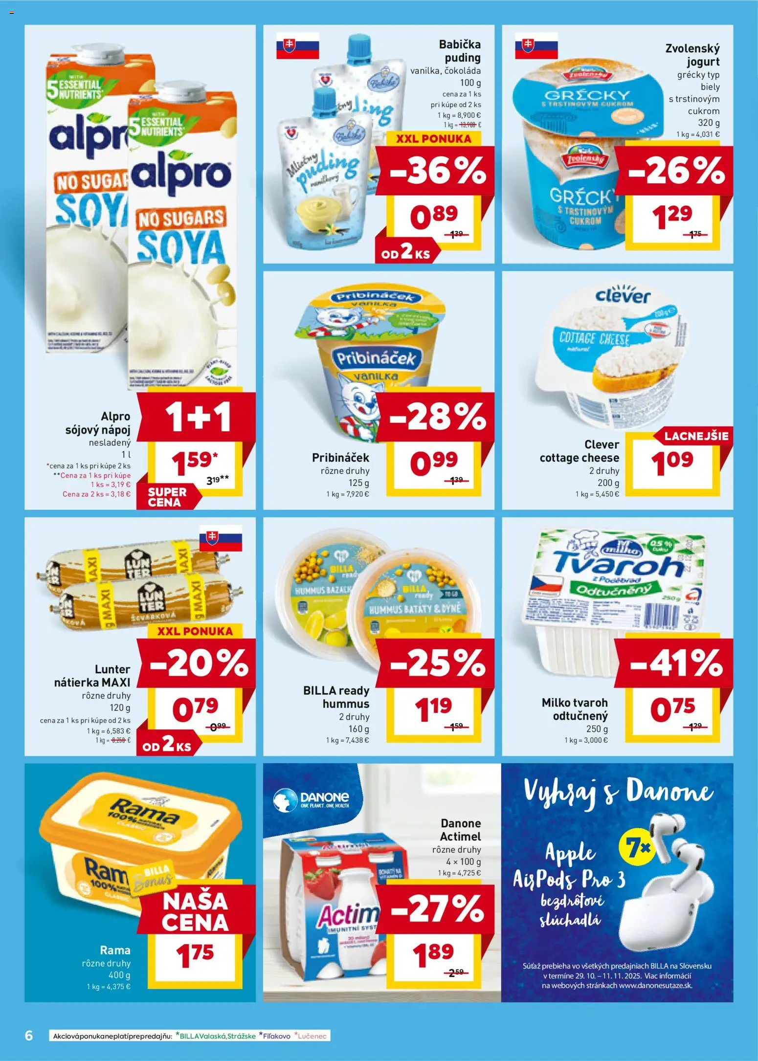 Nové Billa akcie – leták je platný od 05.11.2025 | Strana: 6 | Produkty: Slúchadlá, Jogurt, Tvaroh