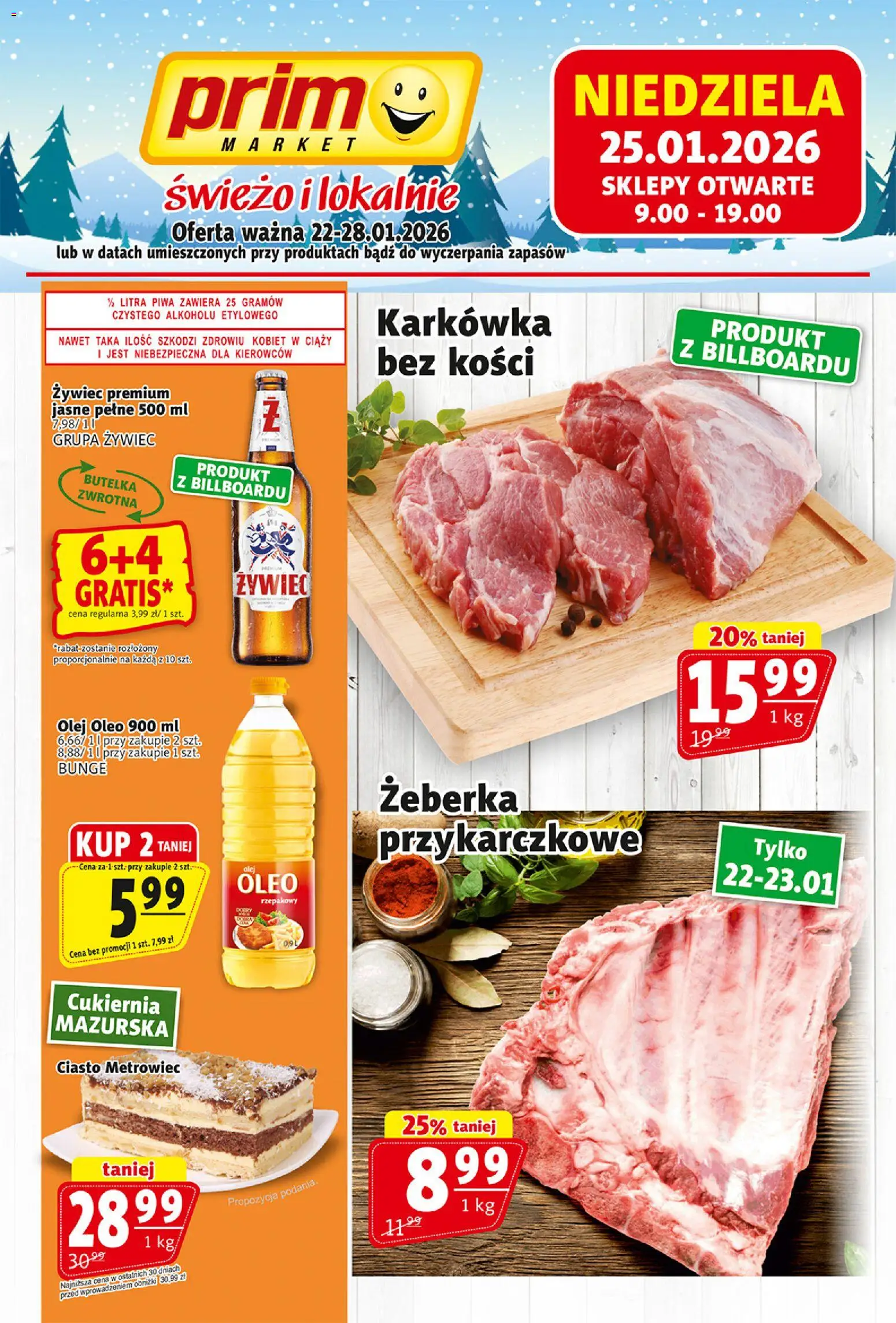 Prim Market Gazetka od 22.01.2026 | Strona: 1 | Produkty: Karkówka, Ciasto, Olej