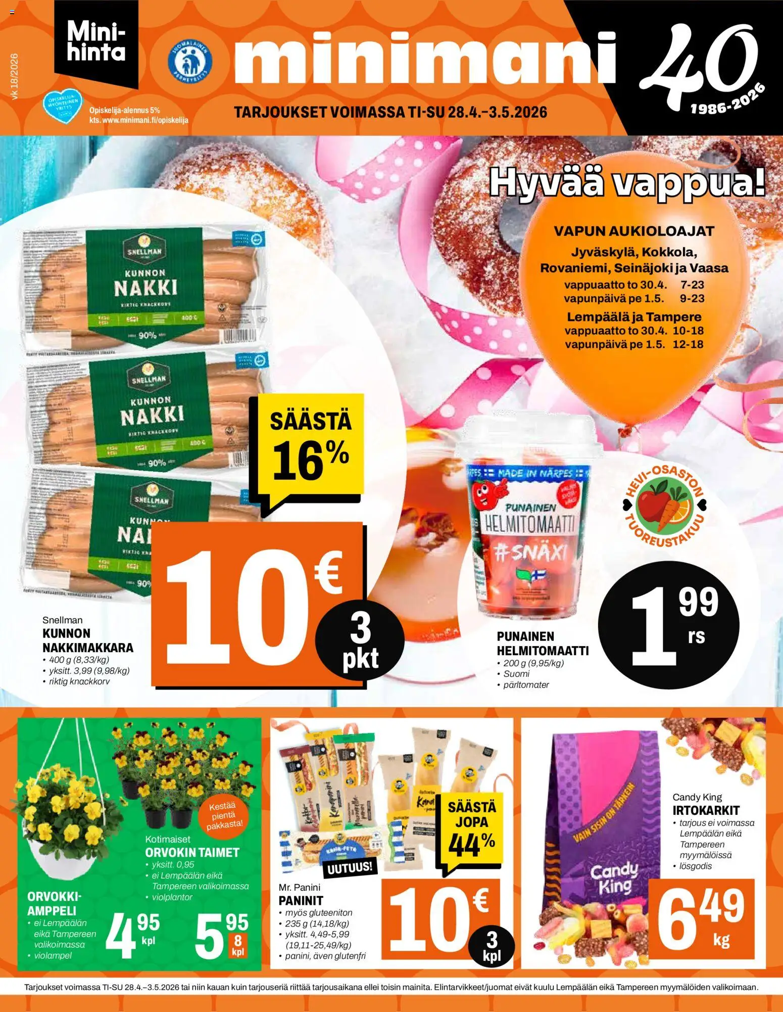 Minimani tarjoukset – voimassa 28.04.2026 alkaen | Sivu: 1 | Tuotteet: Irtokarkit, Helmitomaatti