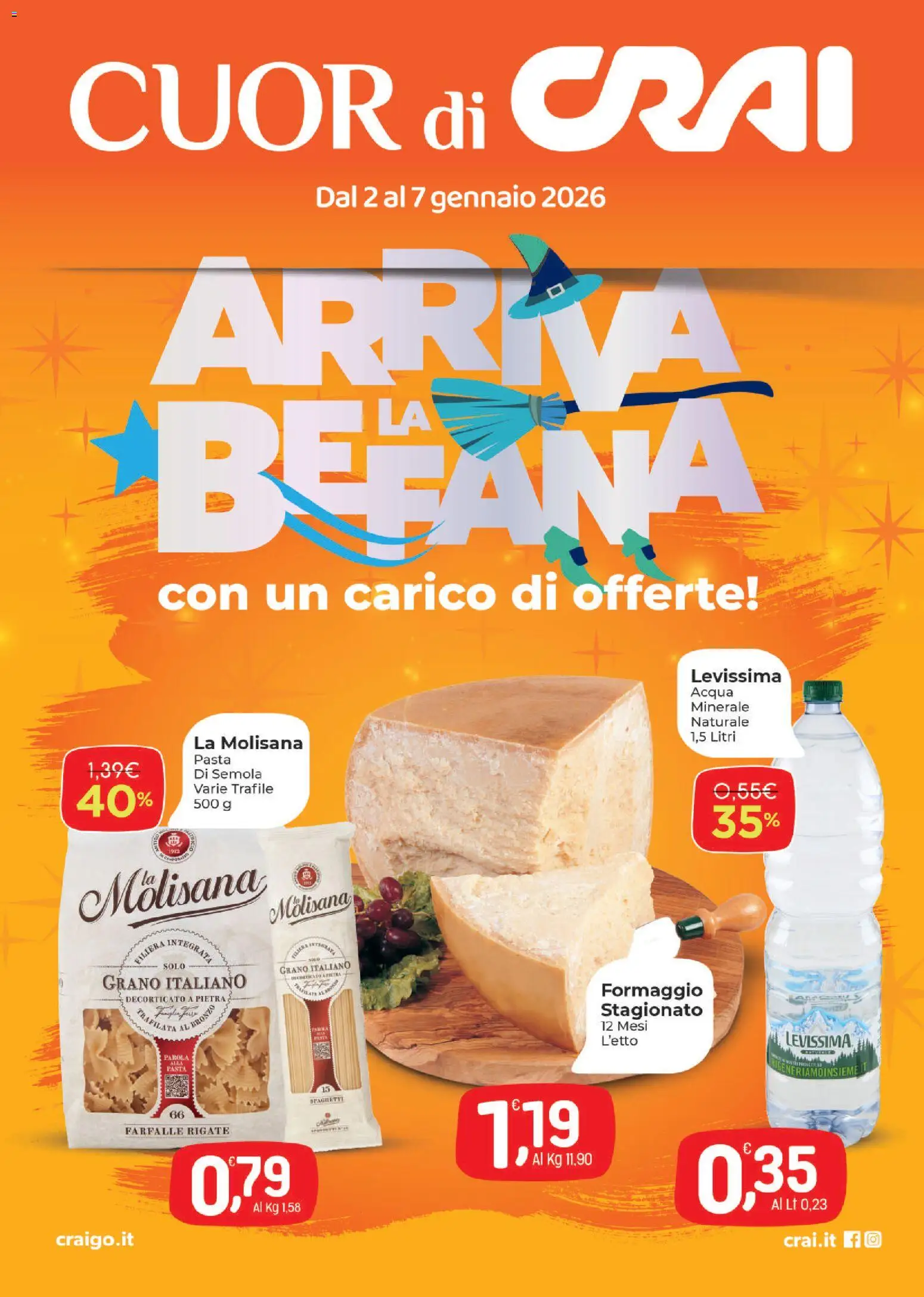 Volantino CRAI del 02.01.2026 | Pagina: 1 | Prodotti: Acqua, Formaggio, Pasta, Acqua minerale