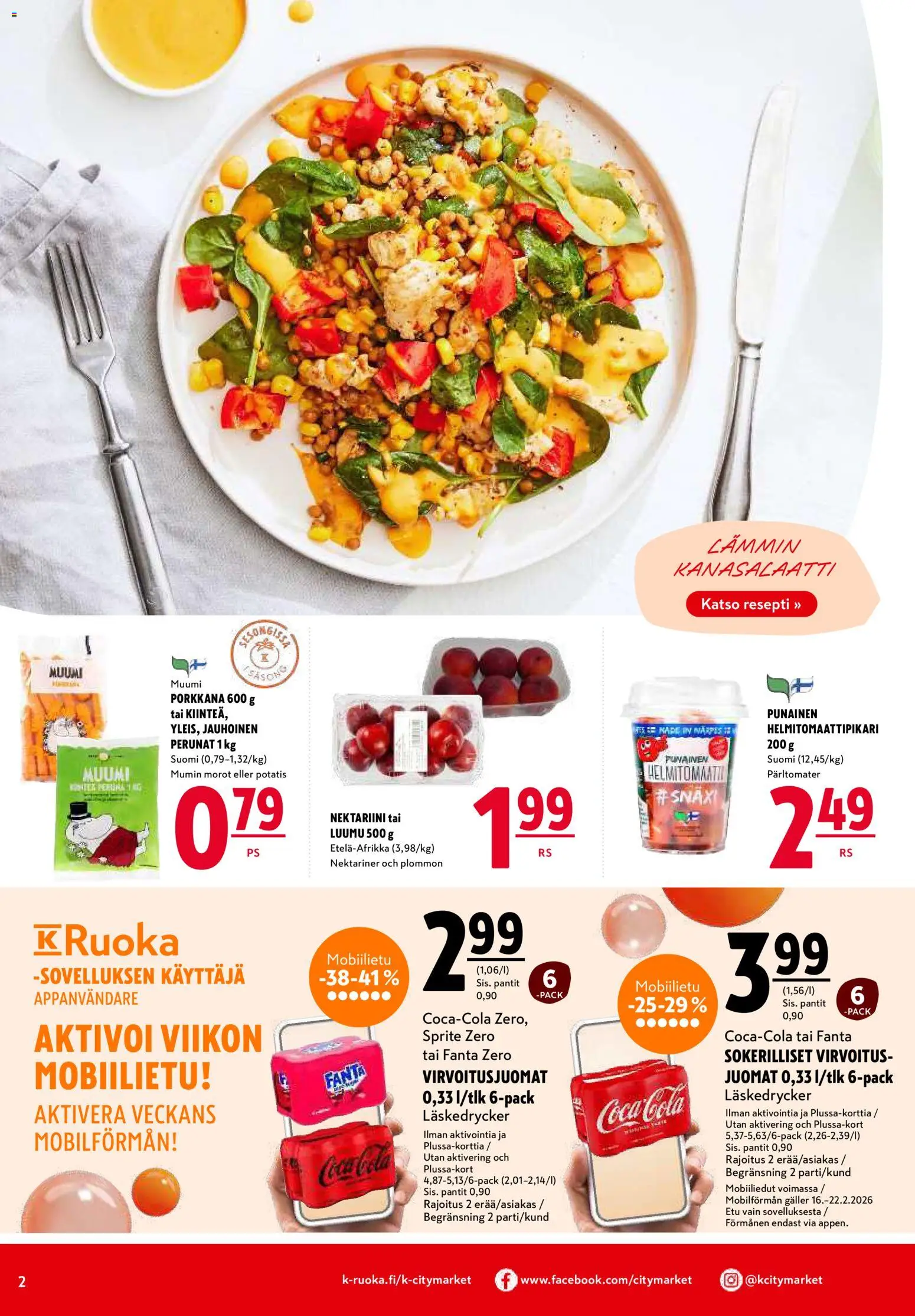 K-Citymarket tarjoukset – voimassa 19.02.2026 alkaen | Sivu: 2 | Tuotteet: Virvoitusjuomat, Sprite, Coca cola, Porkkana