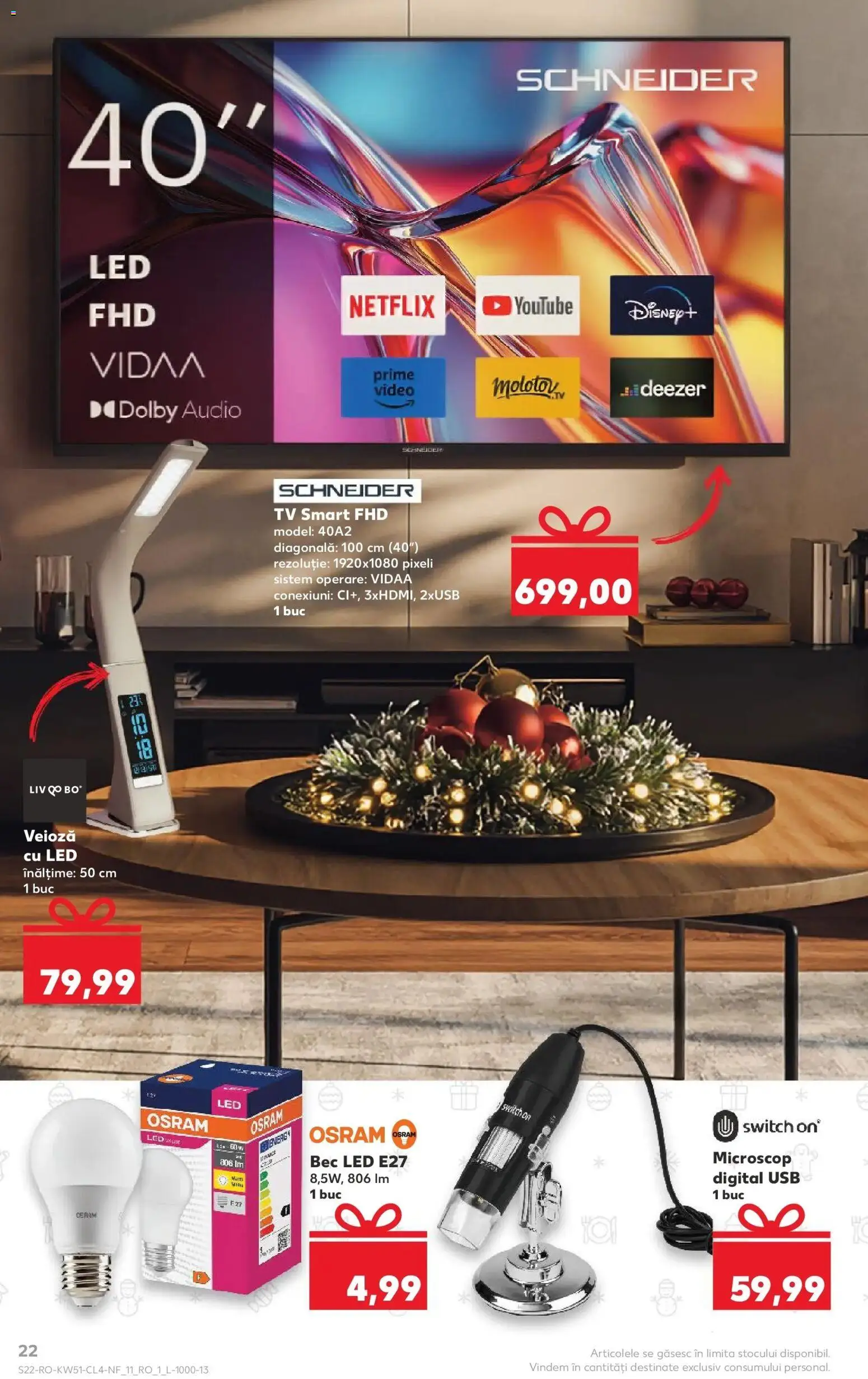 Noul catalog Kaufland – valabil de la 17.12.2025 | Pagină: 22 | Produse: Bec, Usb, Babak, Veioză