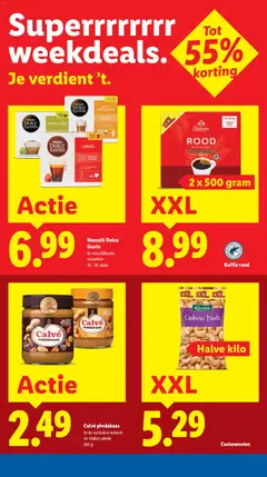 Calvé pindakaas, In de varianten naturel en stukjes pinda 350 g - Voorbeeld van een folder van Lidl, geldig van 12.01.2026 | Pagina: 4 | Producten: Koffie, Cashewnoten, Nescafe, Cappuccino
