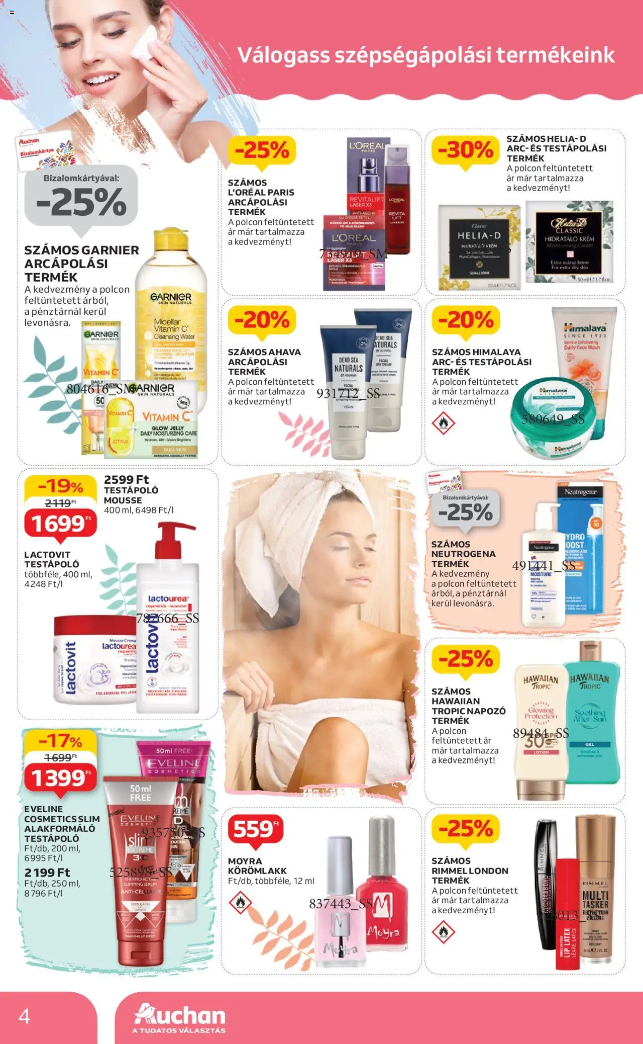 Auchan akciós ujság - amely érvényes a következő dátumtól: 22.05.2025 | Oldal: 4 | Termékek: Body, Körömlakk, Vitamin c, Testápoló