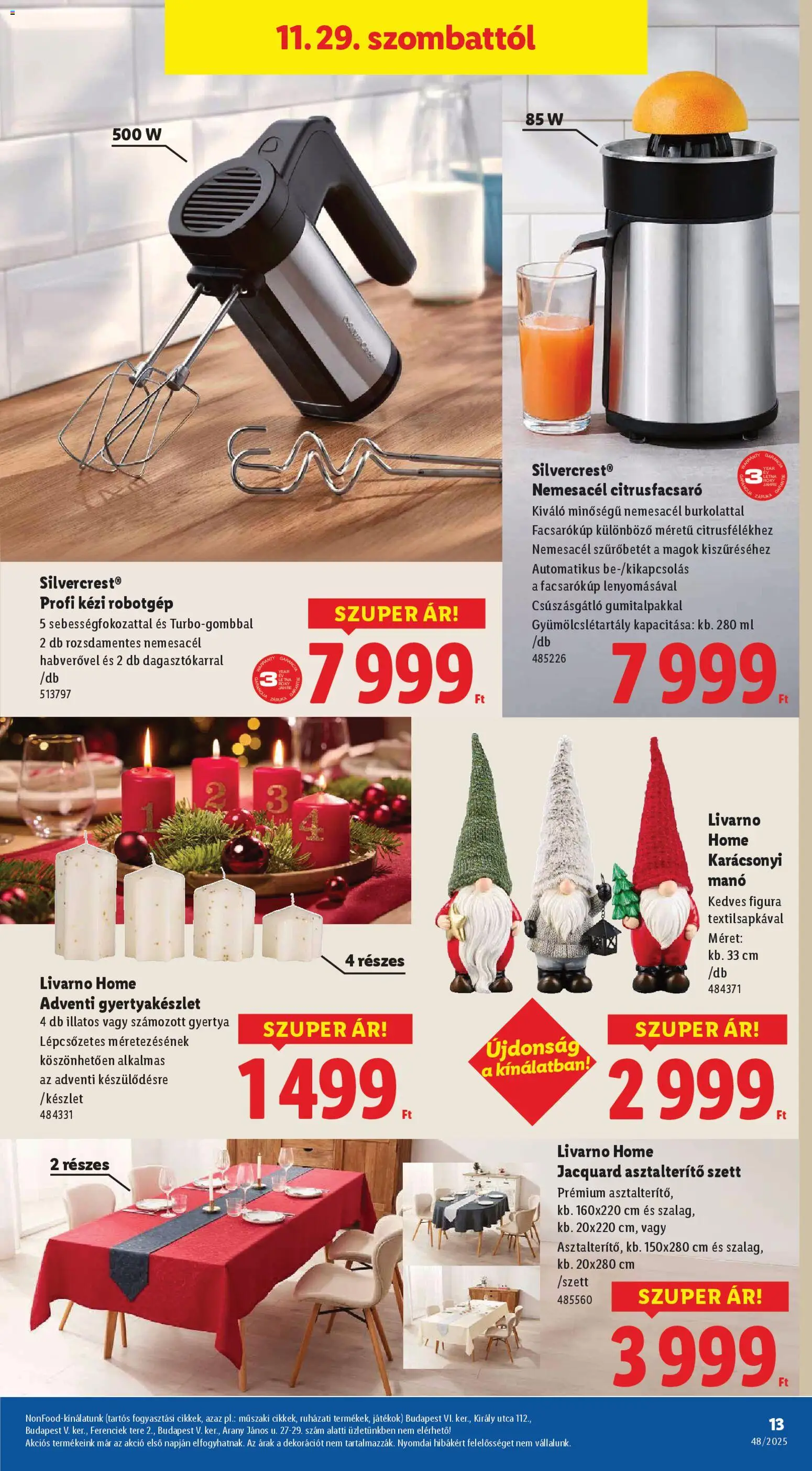 Lidl akciós ujság - amely érvényes a következő dátumtól: 27.11.2025 | Oldal: 13 | Termékek: Robotgép, Játékok, Asztalterítő, Gyertya