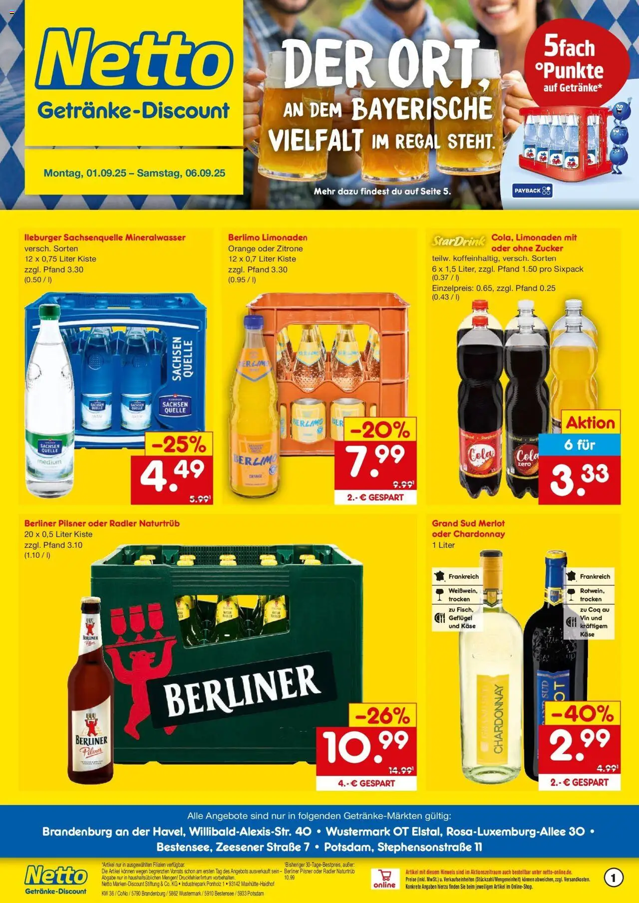 Netto Marken-Discount prospekt Wustermark-Elstal	 – gültig ab 01.09.2025 | Seite: 1 | Produkte: Berliner, Radler, Grand sud, Berliner pilsner