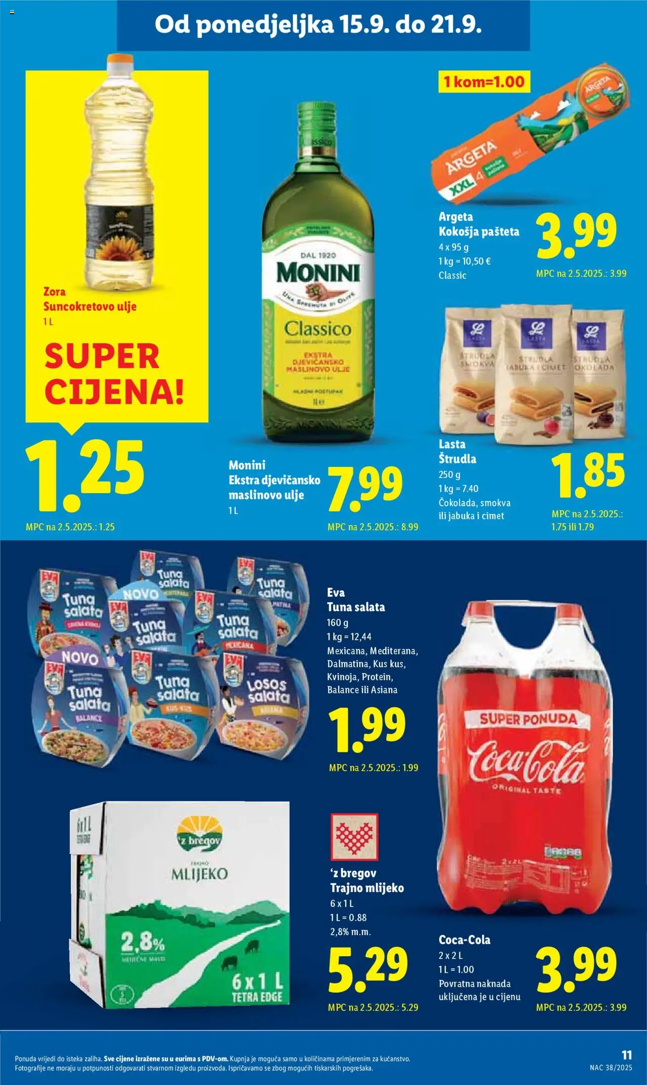 Lidl katalog | vrijedi od 15.09.2025 | Stranica: 11 | Proizvodi: Suncokretovo ulje, Ulje, Maslinovo ulje, Trajno mlijeko