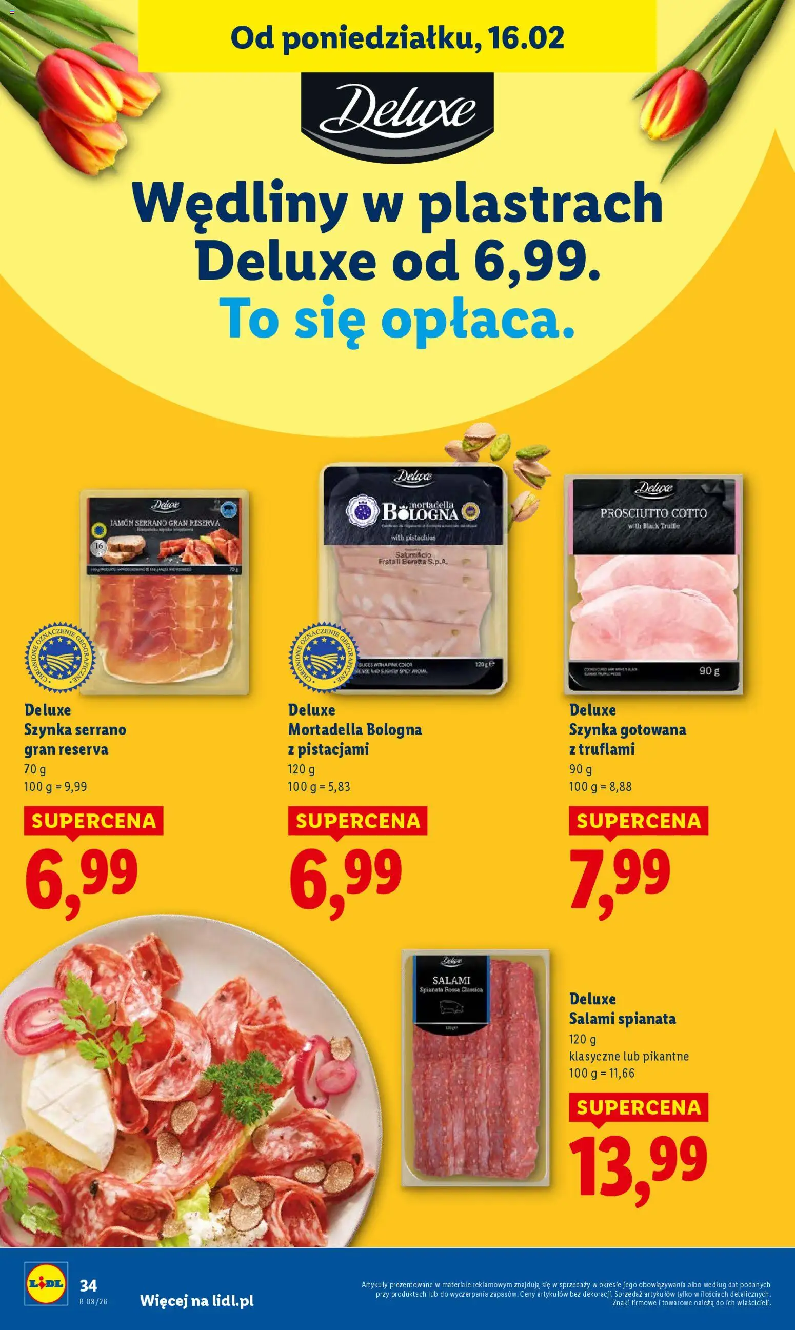 Lidl Polsko leták od 19.02.2026 | Strana: 34 | Produkty: Jamón Serrano, Jamon, Mortadella, Cotto