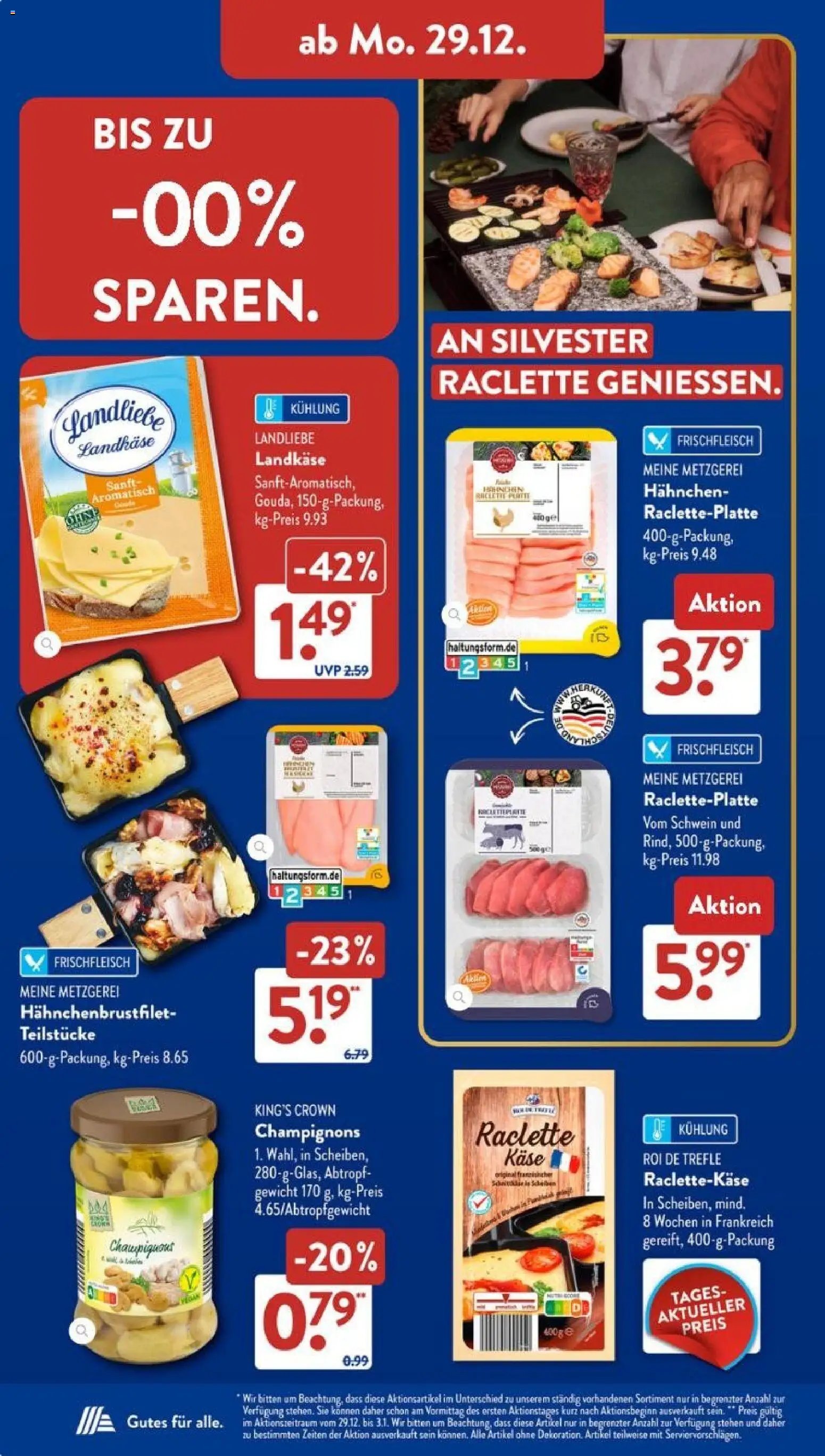 Aldi Süd Prospekt 	 – gültig ab 29.12.2025 | Seite: 8 | Produkte: Hahnchen, Käse, Champignons, Raclette