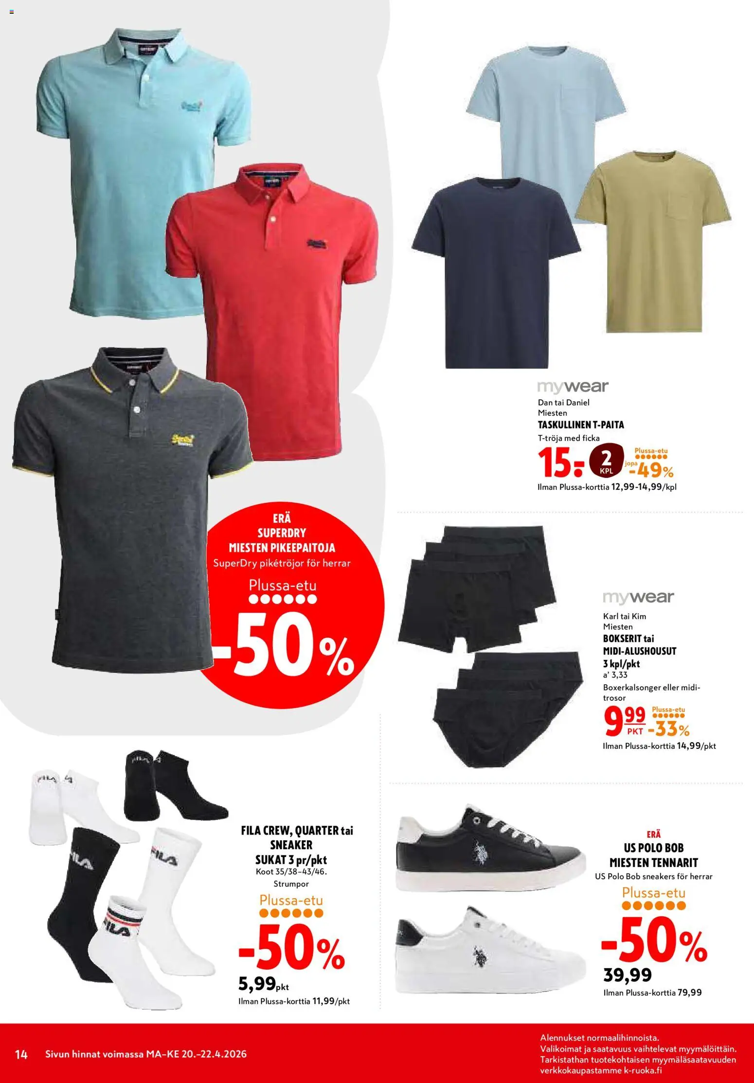 K-Citymarket tarjoukset – voimassa 20.04.2026 alkaen | Sivu: 14 | Tuotteet: Sukat, Bokserit