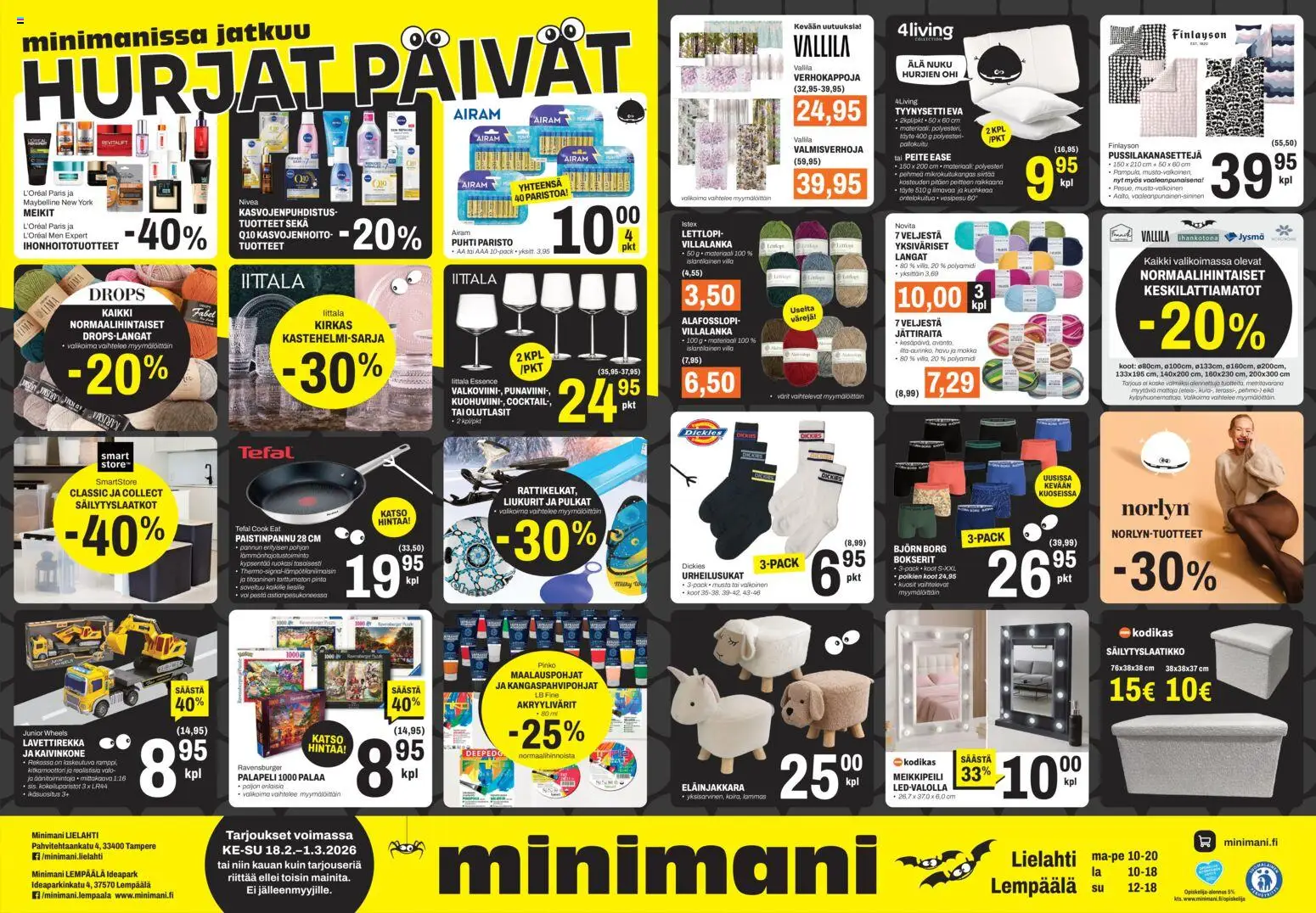 Minimani Tarjoukset - Lempäälä / Tampere – voimassa 18.02.2026 alkaen | Sivu: 1 | Tuotteet: Meikkipeili, Paistinpannu, Palapeli, Punaviini
