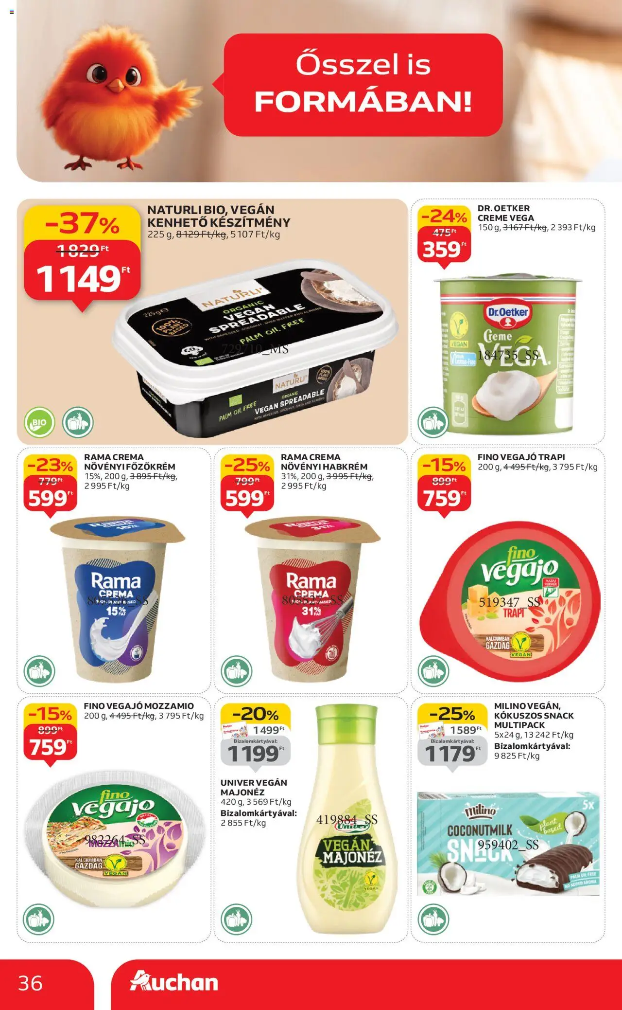 Auchan akciós ujság - amely érvényes a következő dátumtól: 09.10.2025 | Oldal: 36 | Termékek: Rama, Vegán, Majonéz