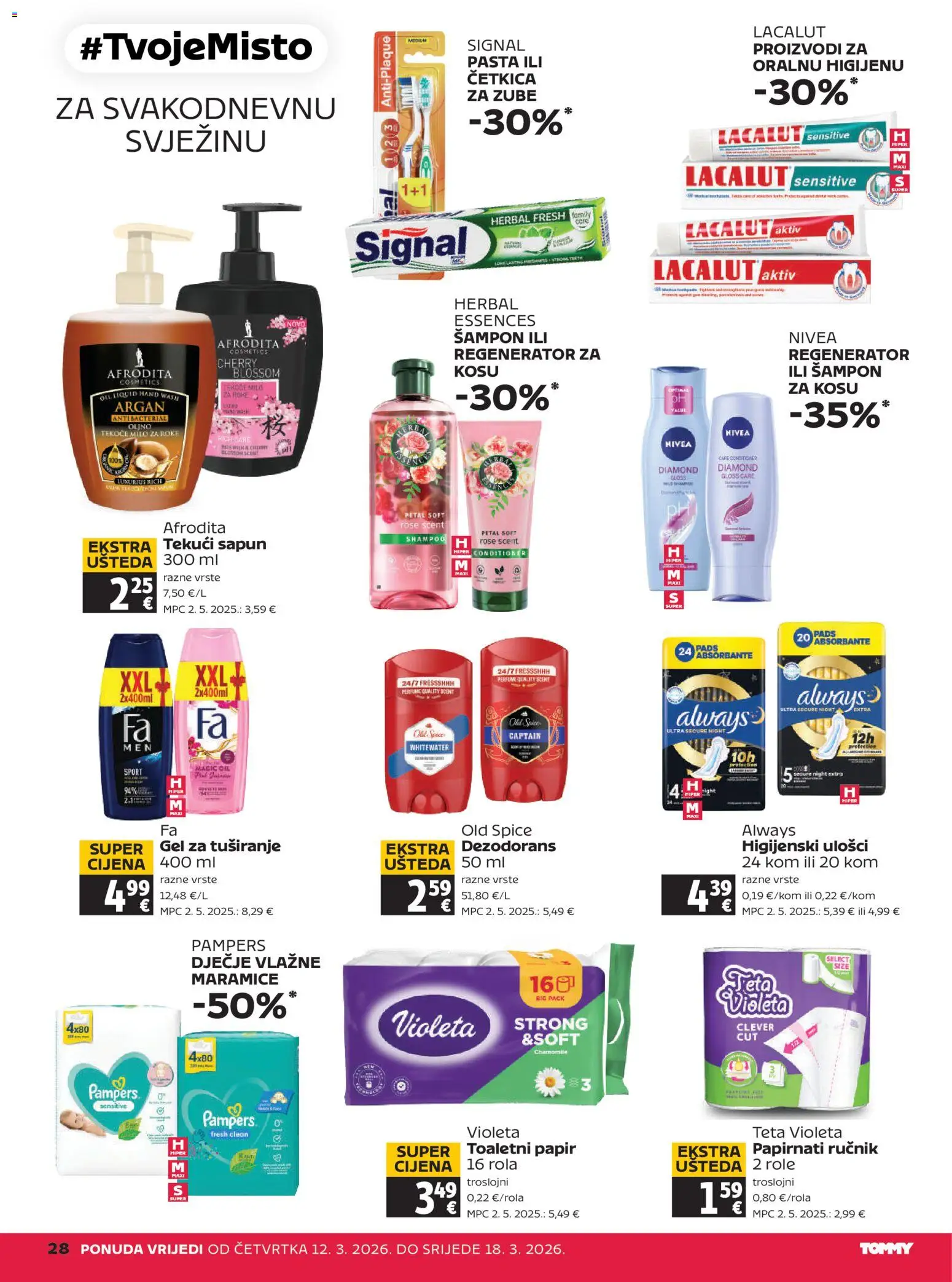 Tommy katalog | vrijedi od 12.03.2026 | Stranica: 28 | Proizvodi: Dezodorans, Pasta, Old Spice, Lacalut