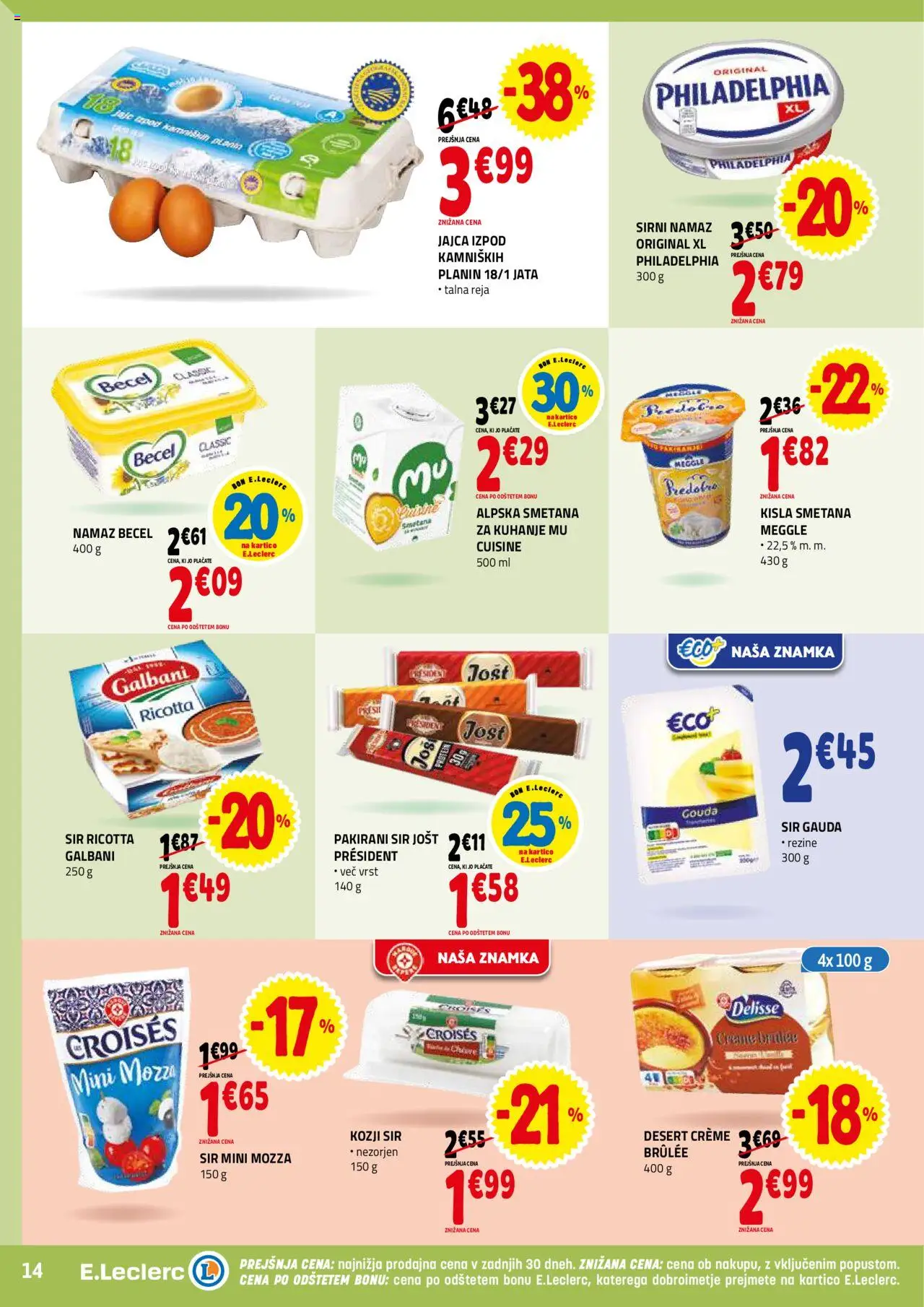 Novi E.leclerc katalog ponudbe – veljaven od 10.09.2025 | Stran: 14 | Izdelki: Sirni namaz, Sir, Jajca, Kisla smetana