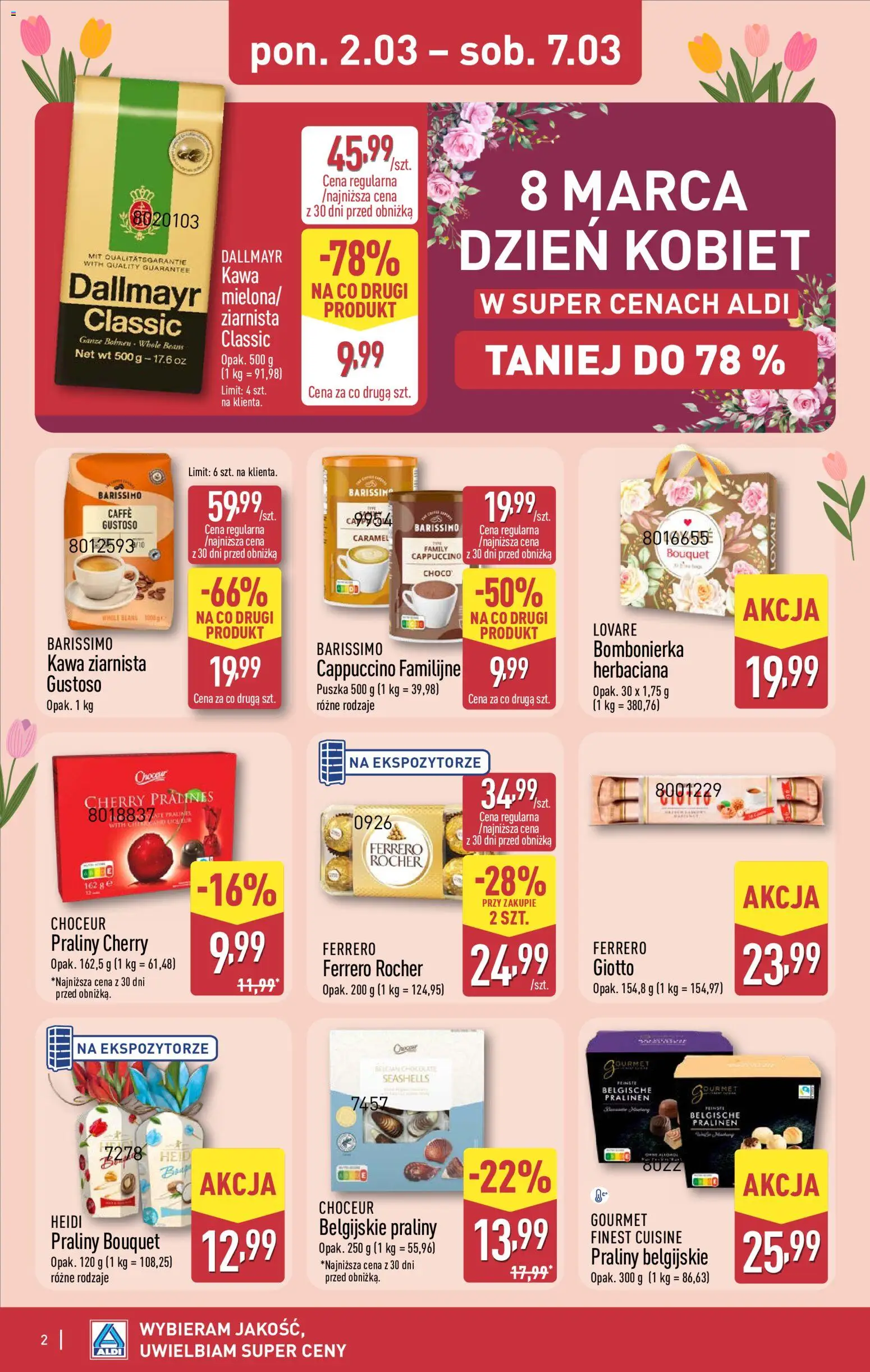 Aldi Polsko leták - Dzień kobiet od 02.03.2026 | Strana: 2 | Produkty: Gourmet, Ferrero Rocher, Finest, Cappuccino