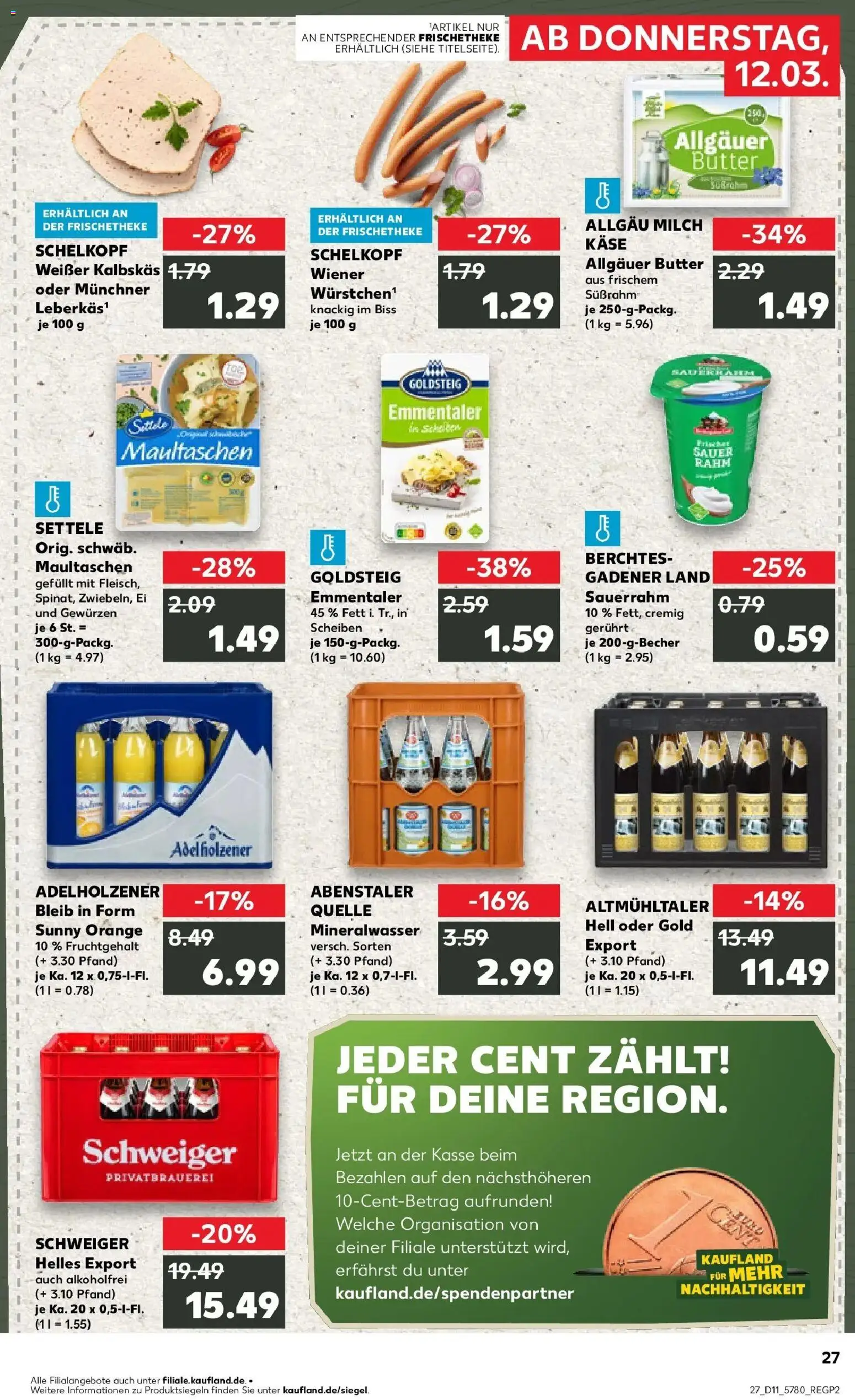 Kaufland Prospekt Erding	 – gültig ab 09.03.2026 | Seite: 39 | Produkte: Milch, Käse, Adelholzener, Maultaschen