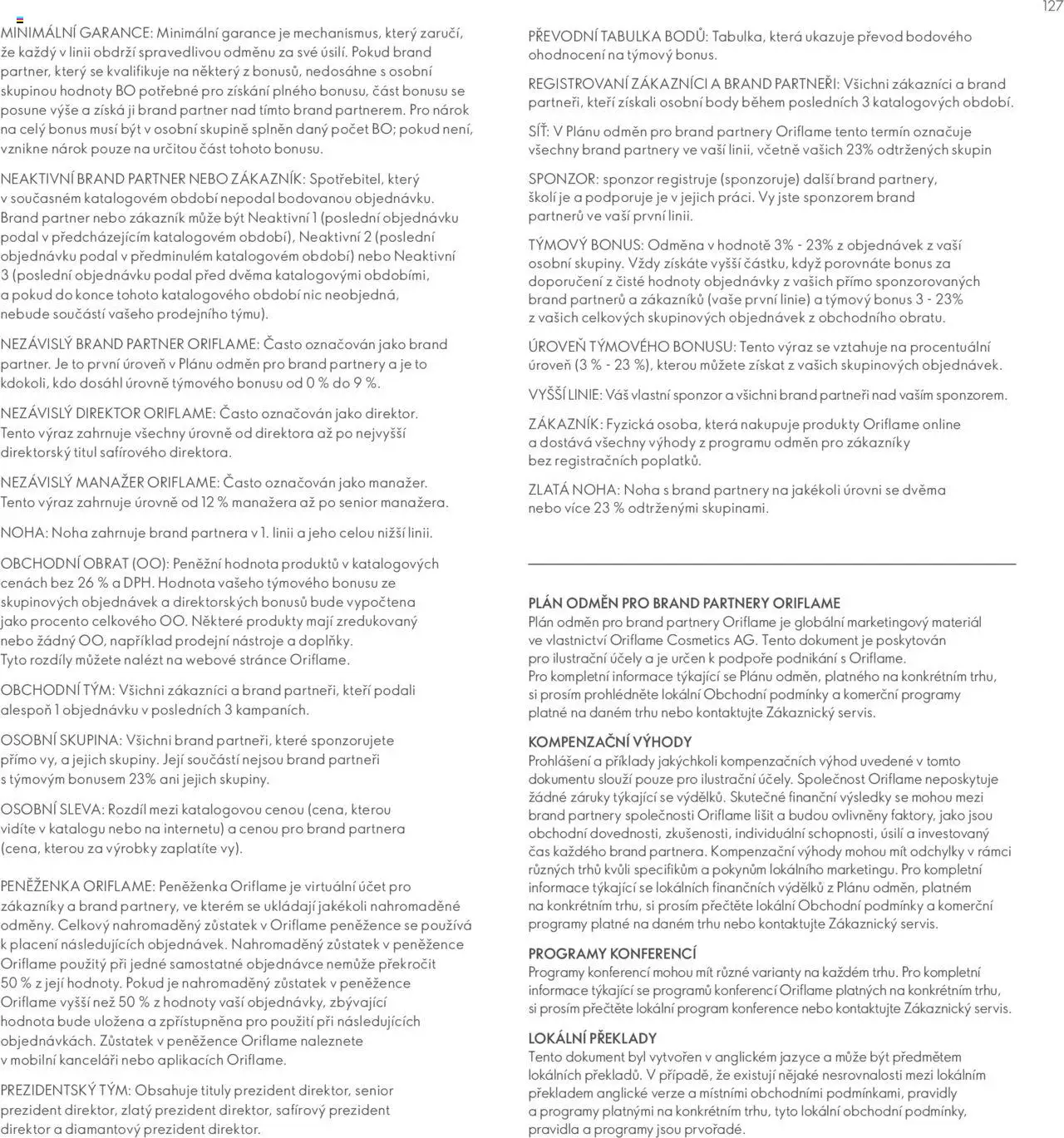 Oriflame katalog Plán odměn pro Brand Partnery od 10.04.2025 | Strana: 127 | Produkty: Síť, Peněženka, Body
