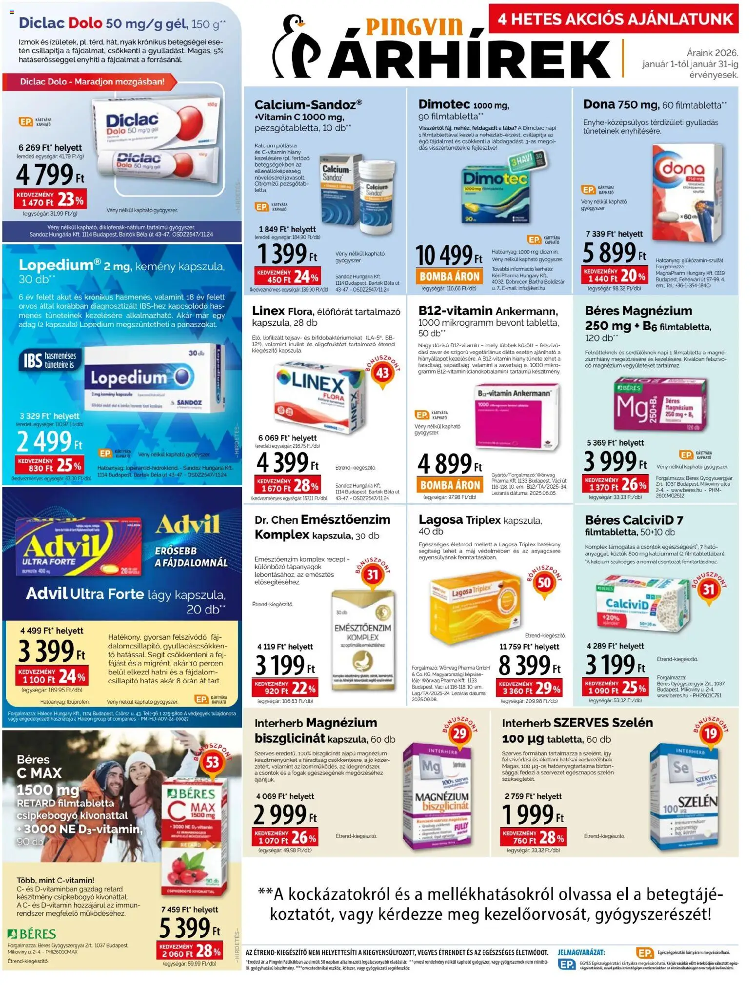 Pingvin Patika akciós ujság - amely érvényes a következő dátumtól: 01.01.2026 | Oldal: 2 | Termékek: Vitamin c, Gyógyszerek