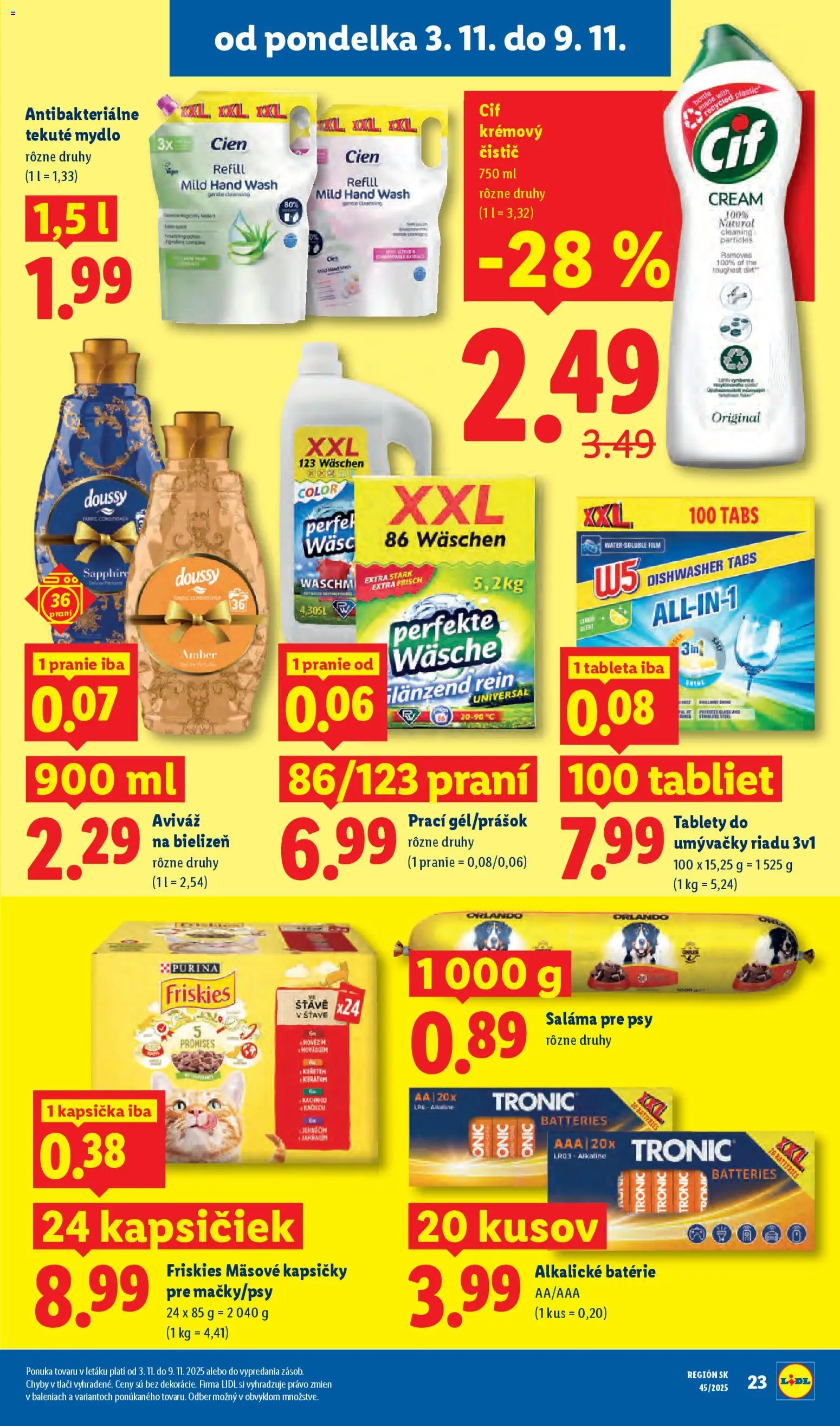 Nové Lidl akcie – leták je platný od 03.11.2025 | Strana: 30 | Produkty: Saláma, Friskies, Aviváž, Cif