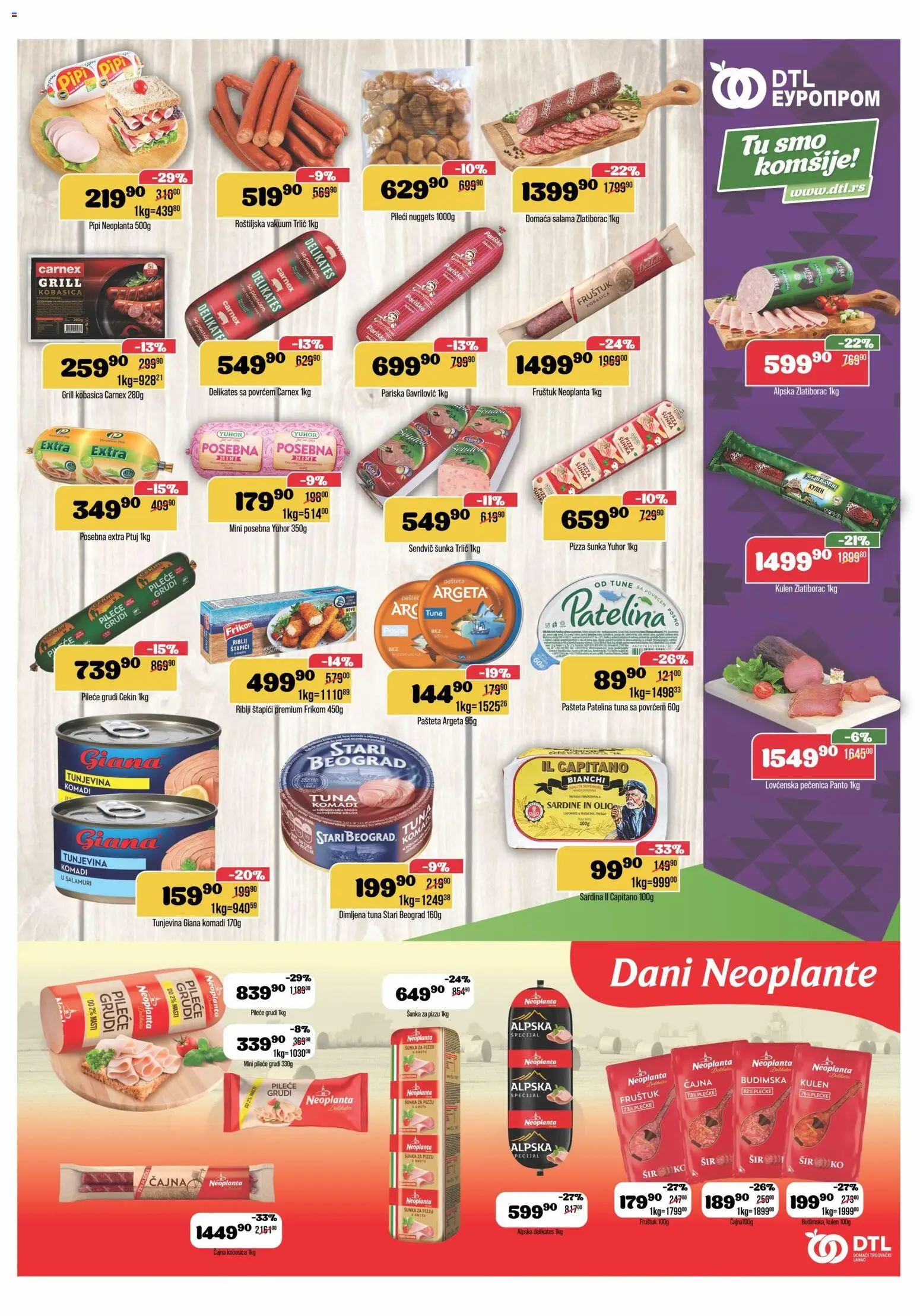 Europrom katalog - važi od 08.04.2026 | Strana: 5 | Proizvode: Riblji štapići, Sir, Šunka, Sardina