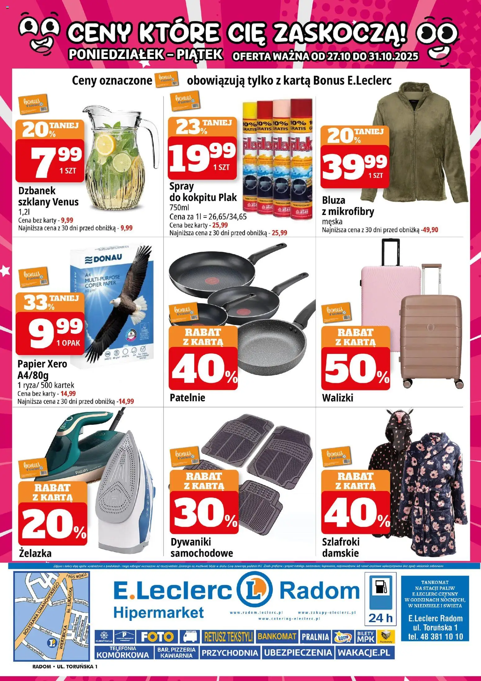 E.Leclerc Gazetka - Radom od 27.10.2025 | Strona: 4 | Produkty: Dzbanek, Klimatyzacja, Patelnie, Walizki