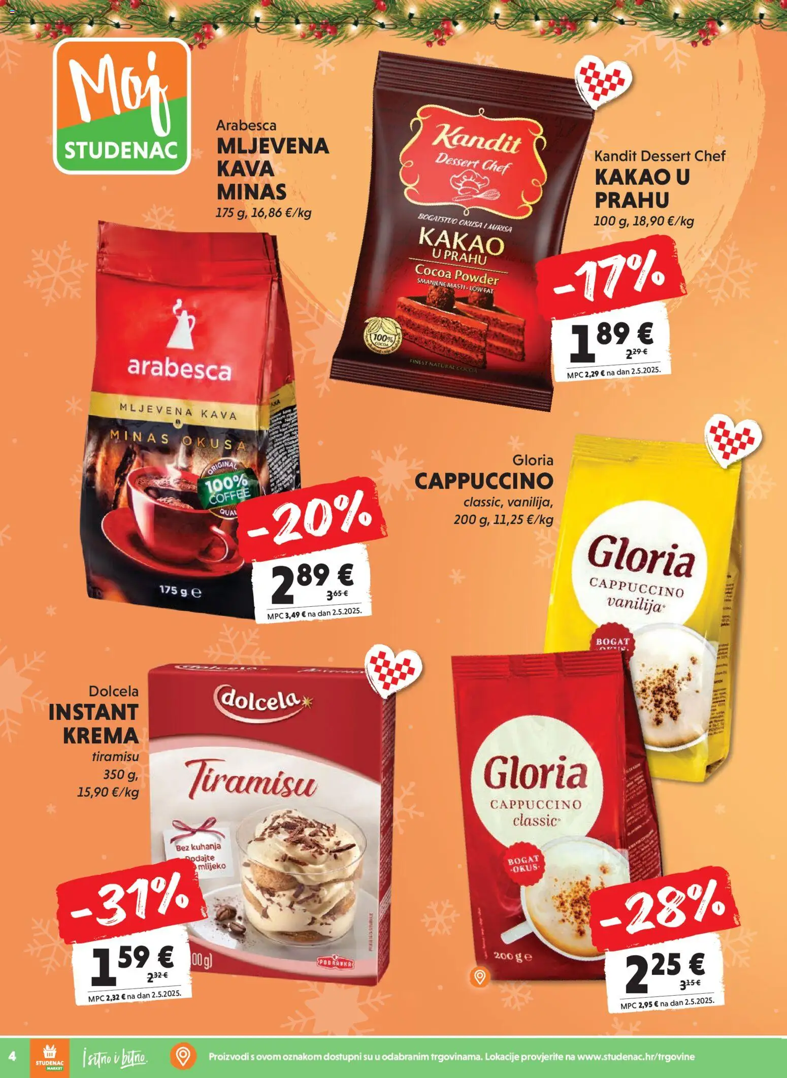 Studenac katalog | vrijedi od 10.12.2025 | Stranica: 4 | Proizvodi: Mlijeko, Kava, Arabesca, Cappuccino