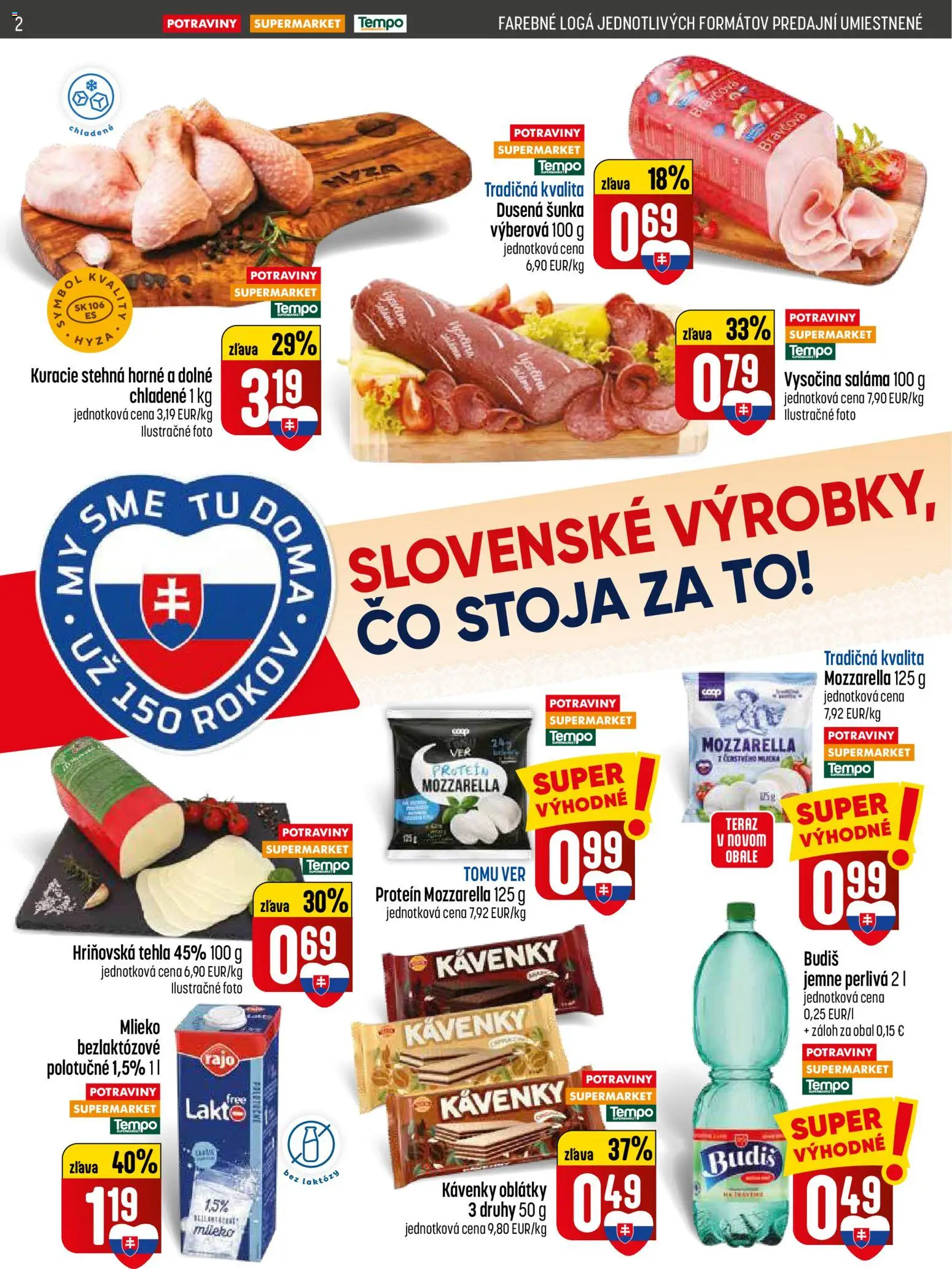 Nové COOP Jednota akcie – leták je platný od 30.04.2026 | Strana: 2 | Produkty: Mlieko, Saláma, Šunka, Kuracie stehná