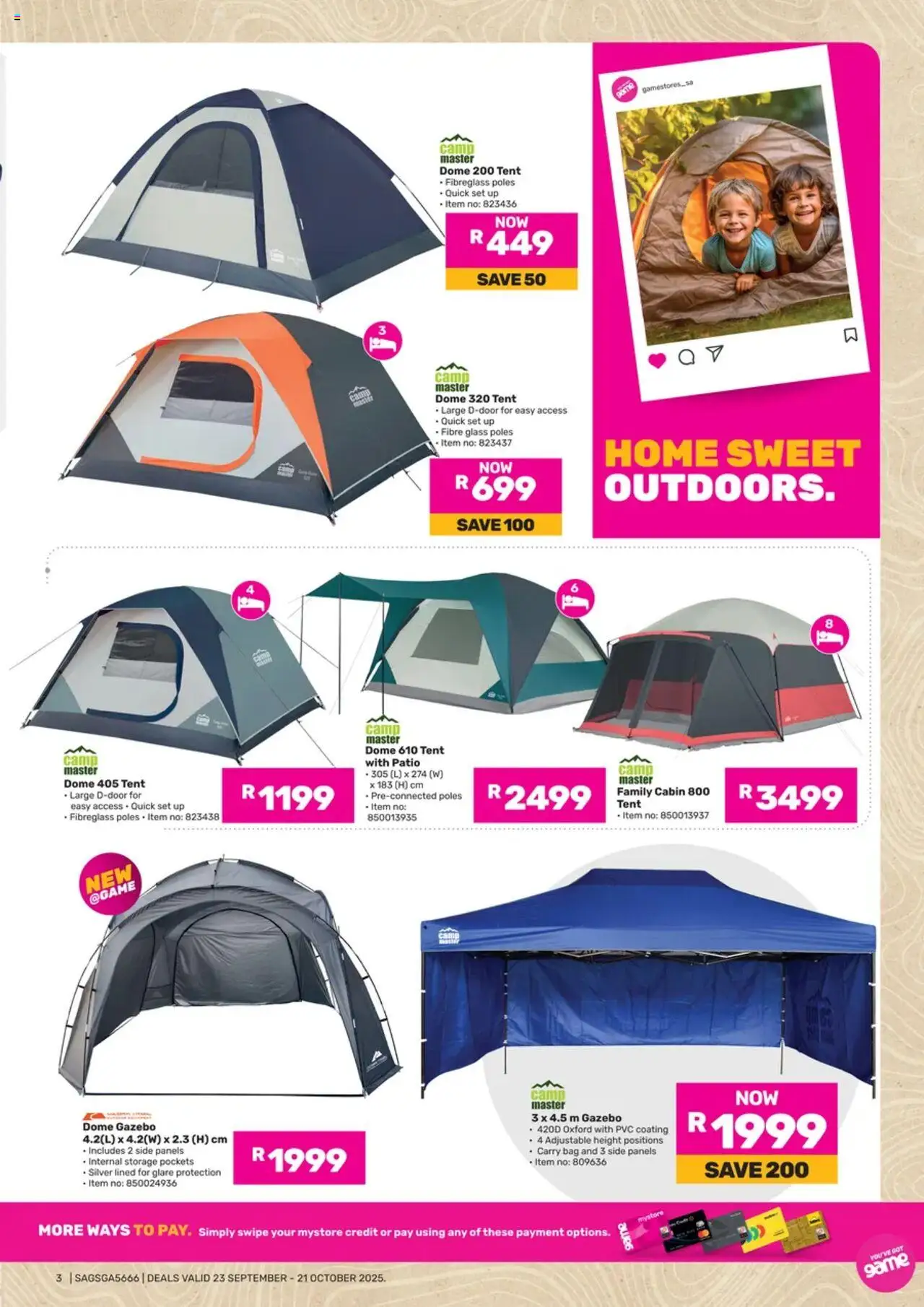 New Game catalogue – valid from 23.09.2025 | Page: 3 | Products: Bag, Tent