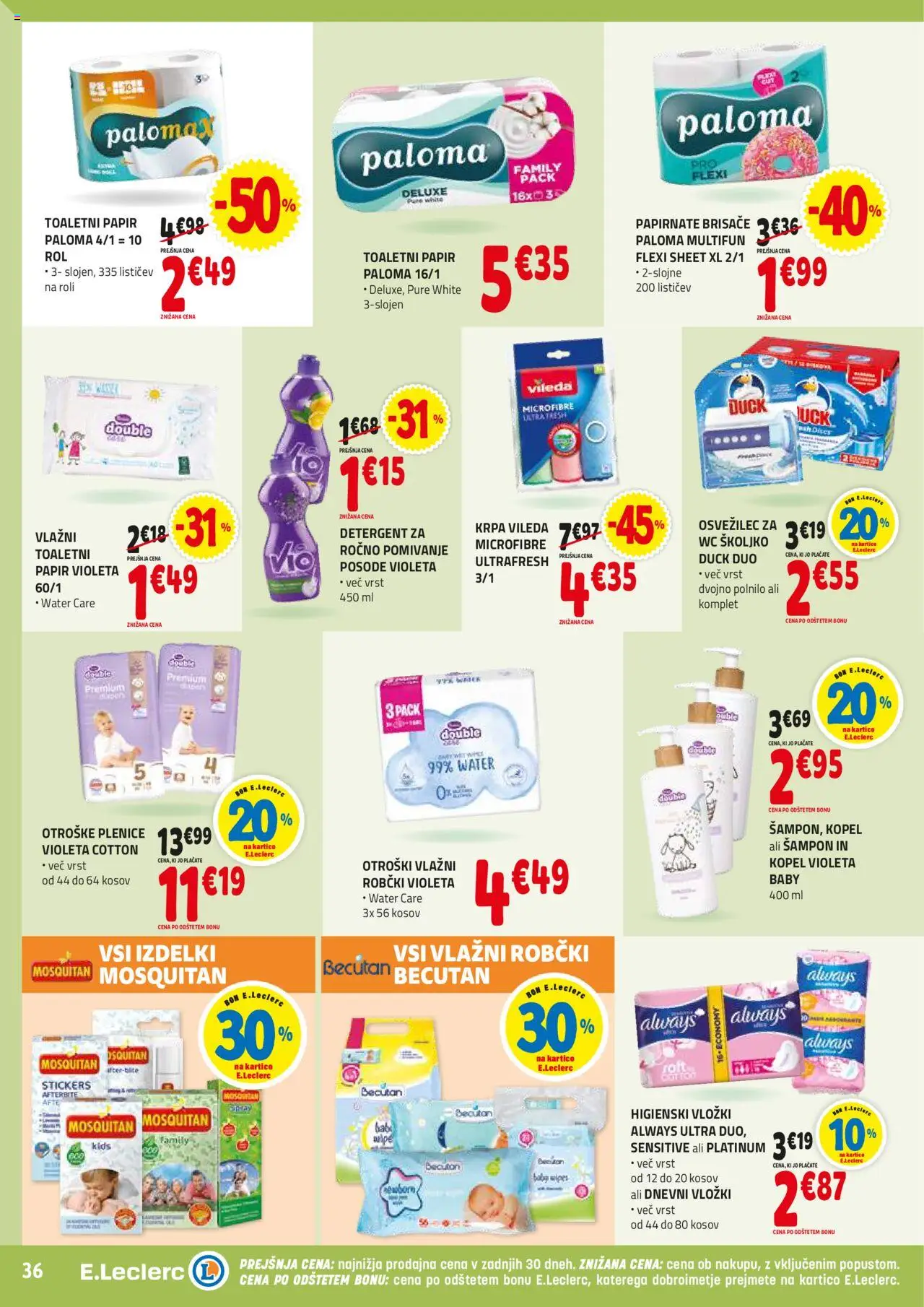 E.leclerc katalog │ velja od 13.08.2025 | Stran: 36 | Izdelki: Plenice, Vložki, Robčki, Sampon