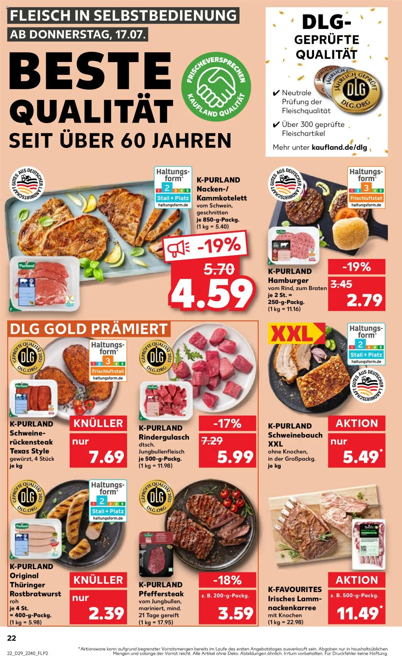 Kaufland prospekt Stuttgart	 - gültig ab dem 17.07.2025 | Seite: 22 | Produkte: Rindergulasch, Schweinebauch, Fleisch