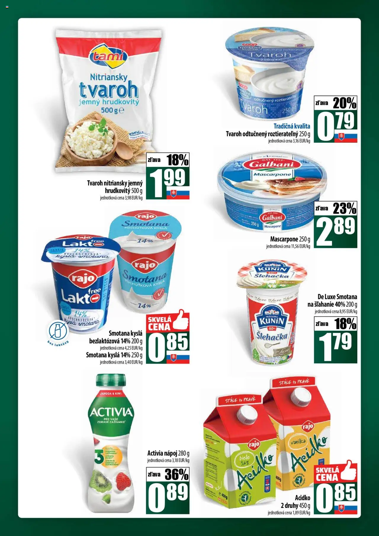 Nové COOP Jednota akcie – leták je platný od 16.10.2025 | Strana: 23 | Produkty: Smotana, Kiwi, Acidko, Mascarpone