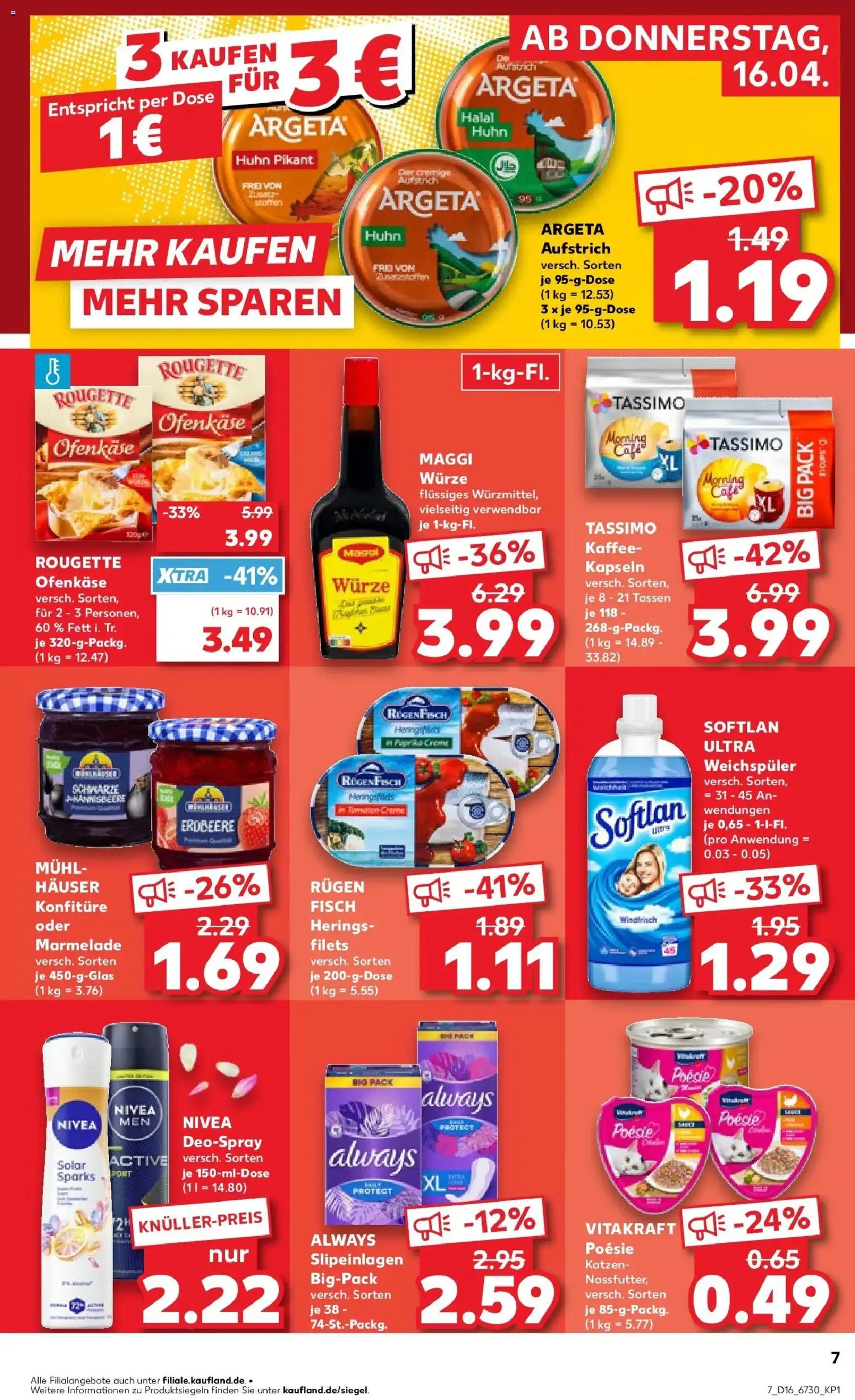 Kaufland Prospekt Zeitz	 – gültig ab 16.04.2026 | Seite: 7 | Produkte: Rougette ofenkase, Deodorant, Deospray, Tassimo