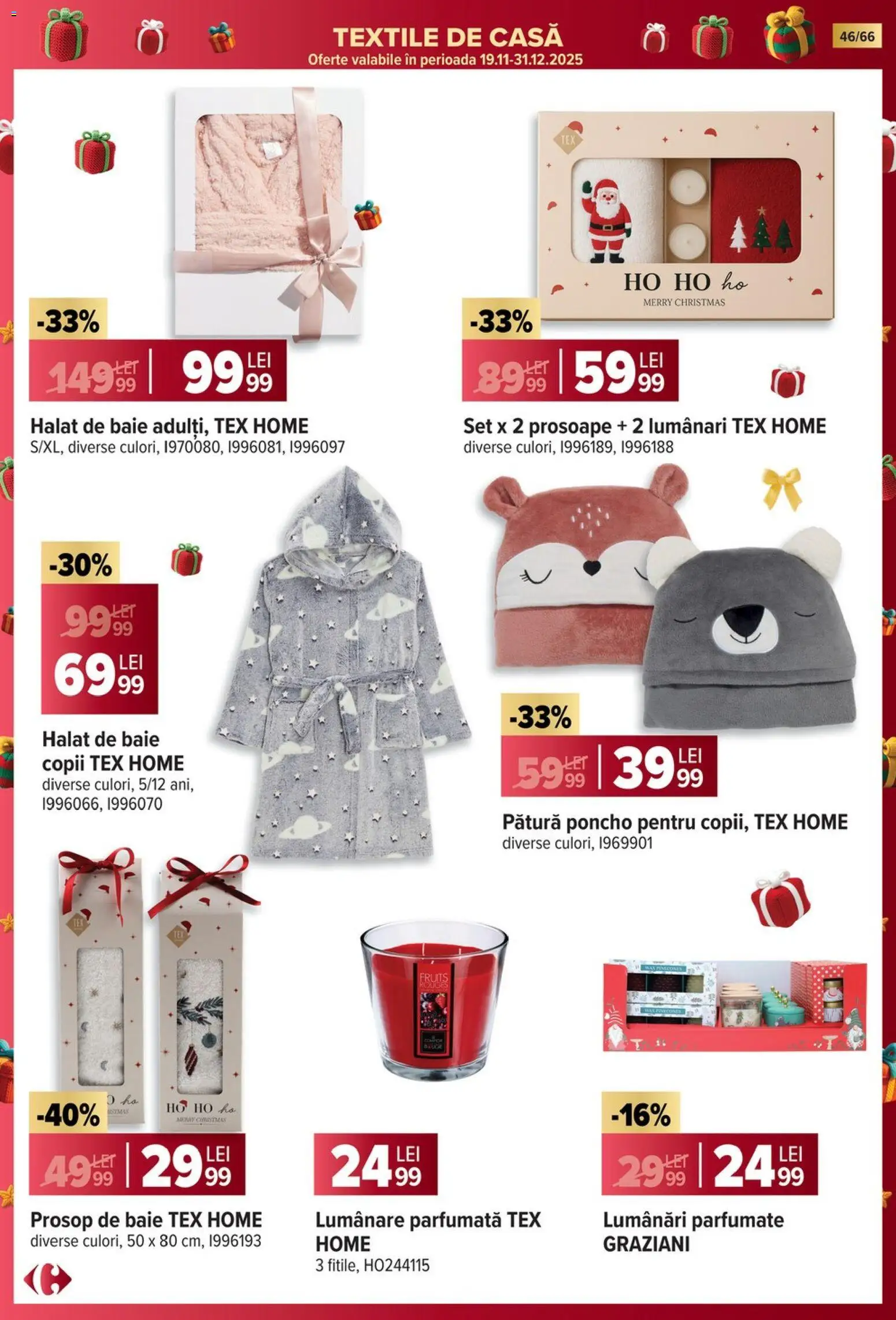 Noul catalog Carrefour – valabil de la 19.11.2025 | Pagină: 46 | Produse: Prosop de baie, Pătură, Lumânare, Halat de baie