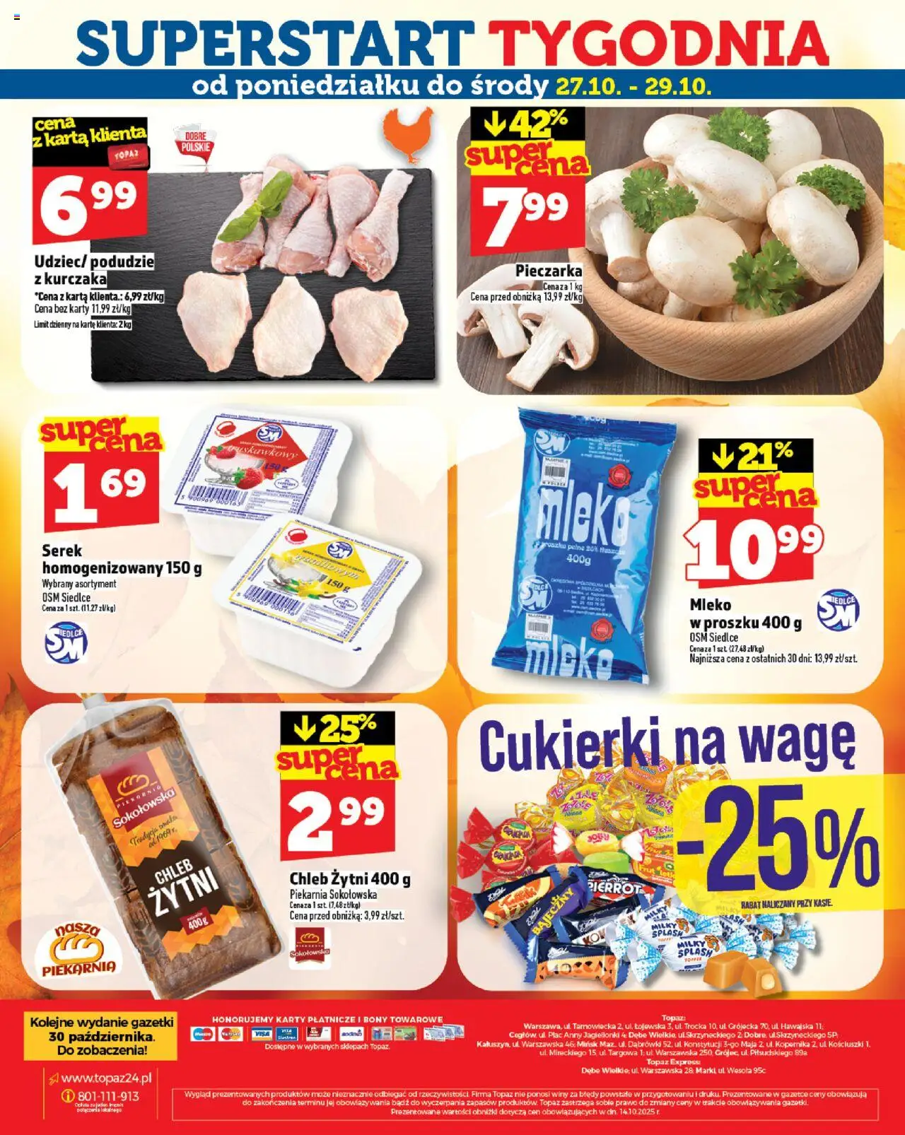 Topaz Gazetka MAZ od 23.10.2025 | Strona: 32 | Produkty: Karta, Serek, Chleb żytni, Chleb