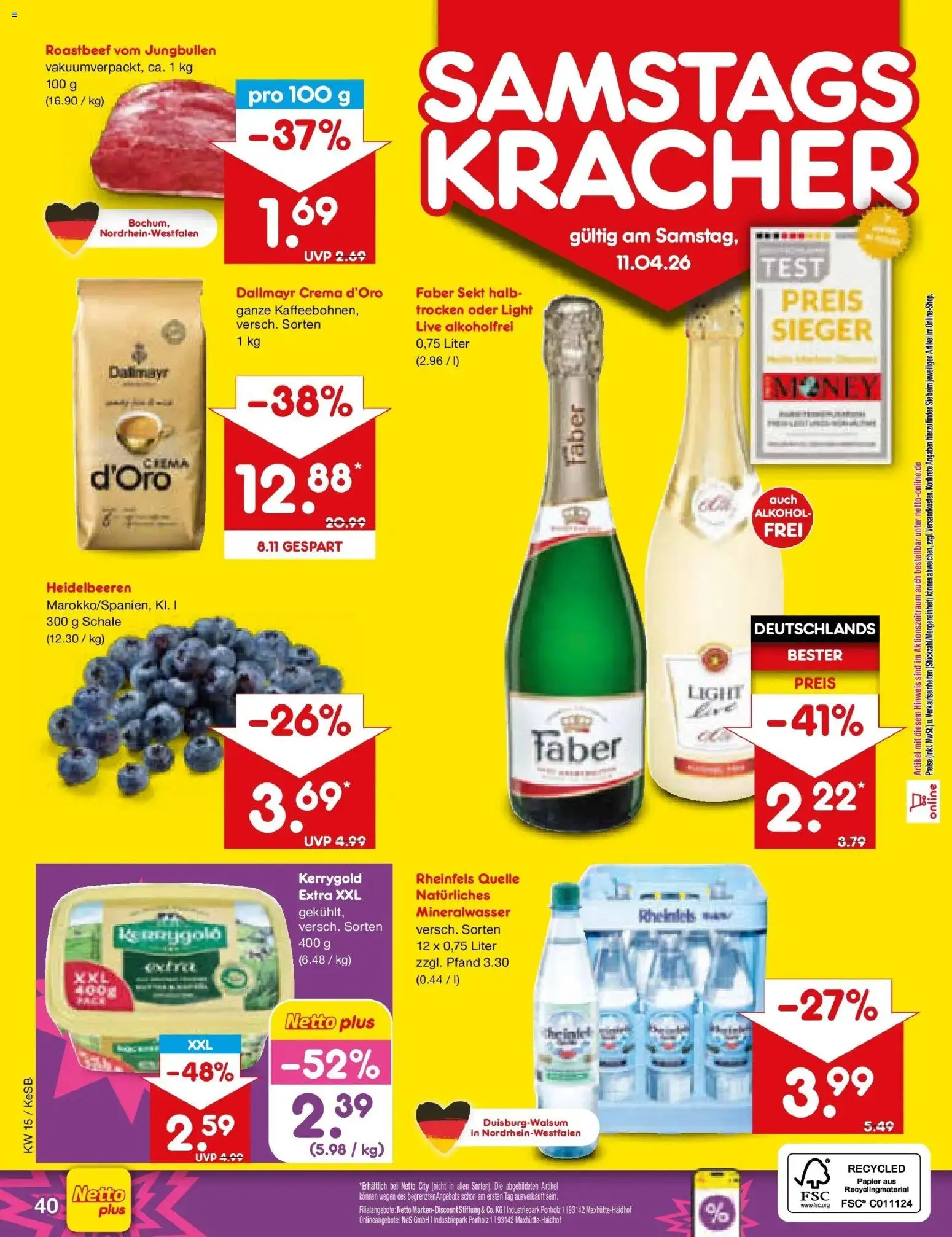 Netto Marken-Discount Prospekt Kruft	 – gültig ab 07.04.2026 | Seite: 58 | Produkte: Sekt, Heidelbeeren, Dallmayr, Rheinfels quelle