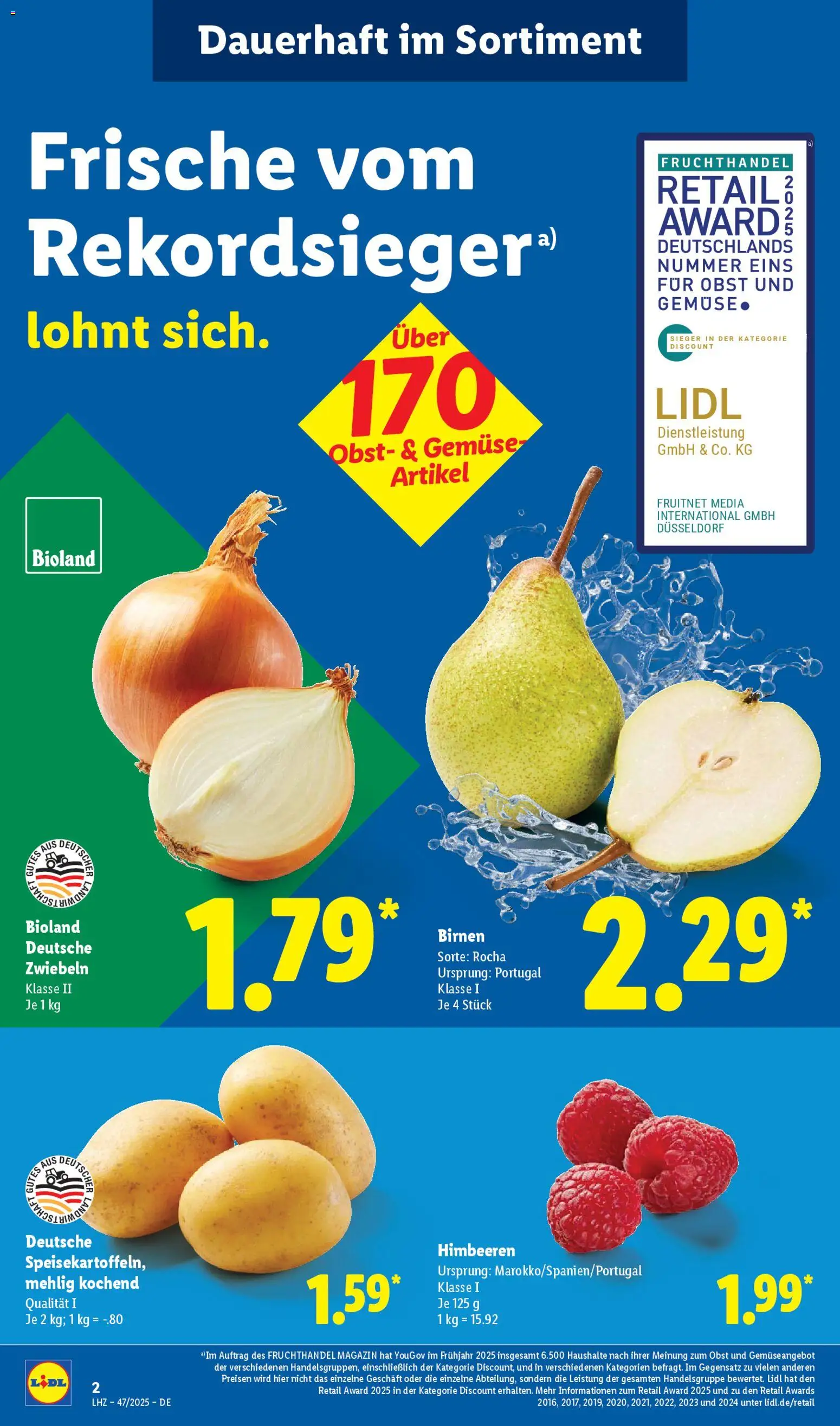 Lidl Prospekt Kornwestheim – gültig ab 17.11.2025 | Seite: 2 | Produkte: Himbeeren, Zwiebeln, Gemüse, Obst