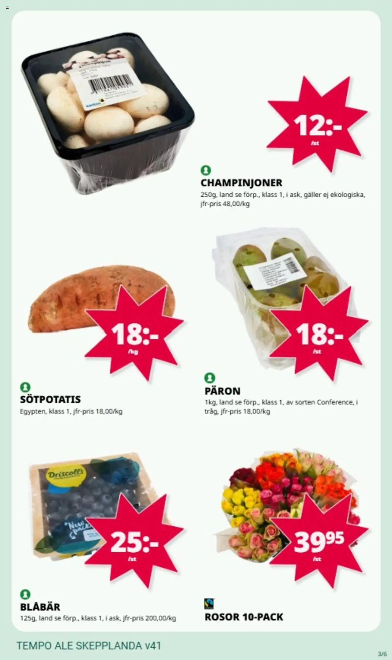 Tempo reklamblad aktuell från 06.10.2025 | Sida: 3 | Produkter: Galler, Champinjoner, Sötpotatis, Blåbär