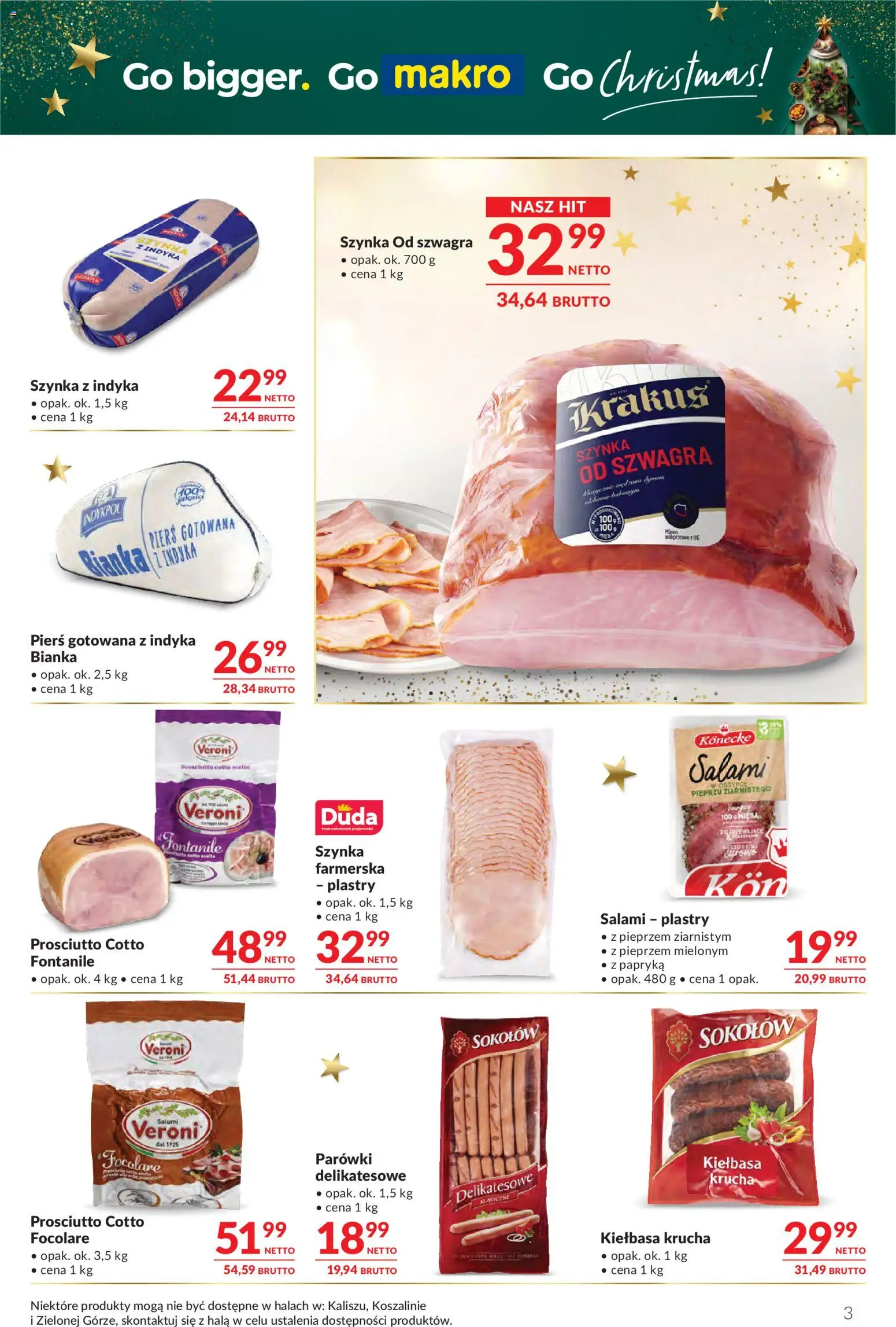 Makro Gazetka - Oferta dla gastronomii od 25.11.2025 | Strona: 3 | Produkty: Kiełbasa, Parówki, Szynka, Prosciutto