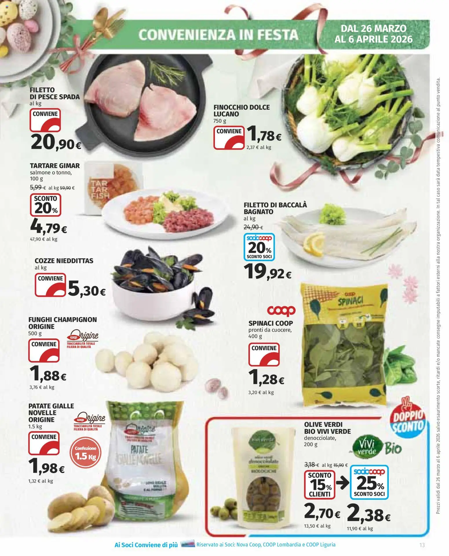 Volantino COOP del 26.03.2026 | Pagina: 13 | Prodotti: Salmone, Cozze, Olive, Data