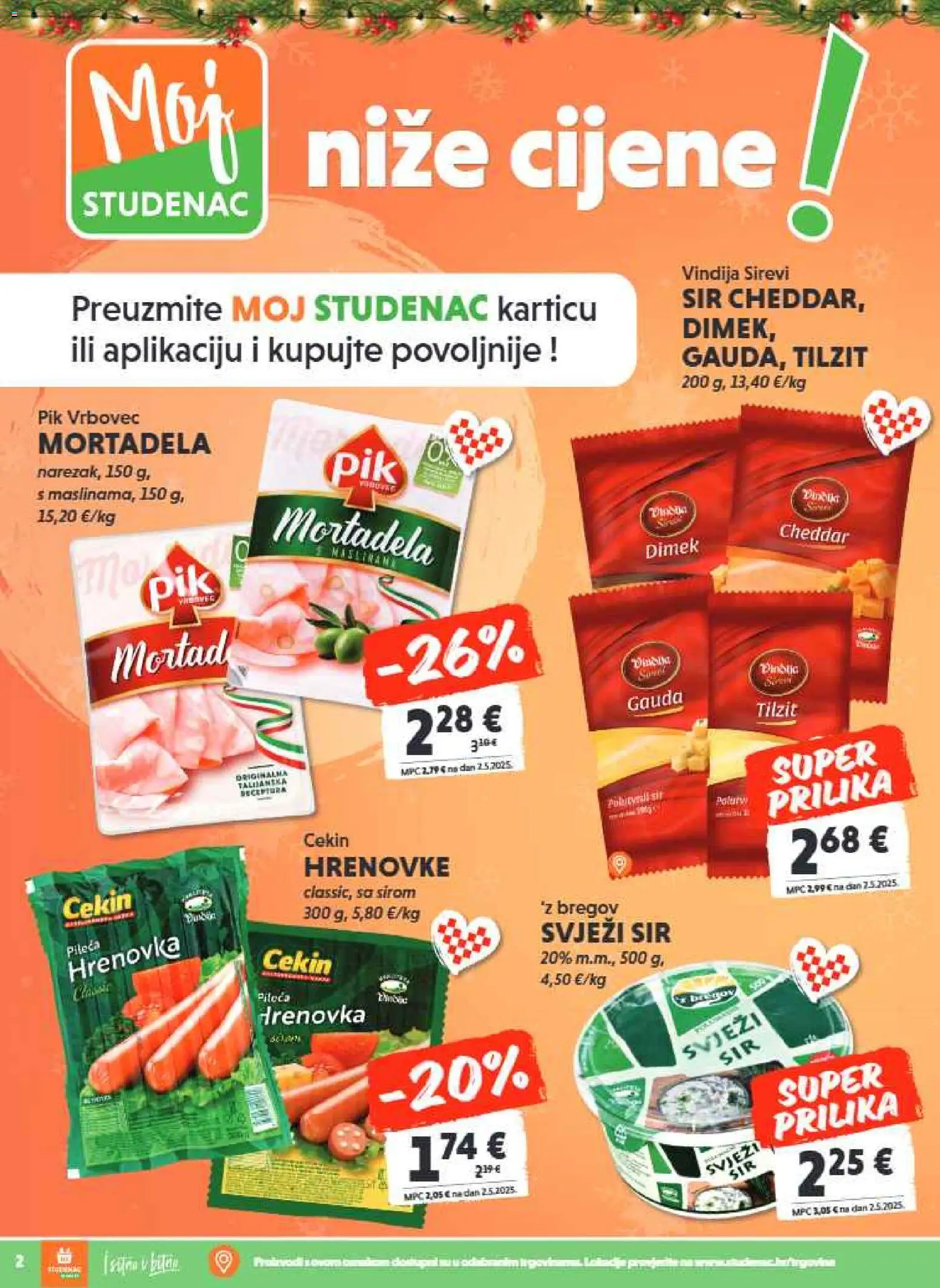 Studenac katalog | vrijedi od 17.12.2025 | Stranica: 2 | Proizvodi: Gauda, Hrenovke, Mortadela, Pik Vrbovec